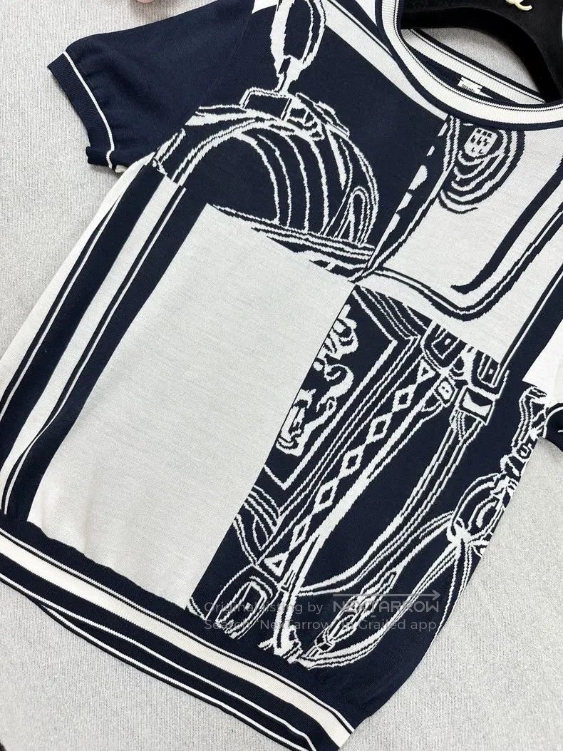 Hermes Hermes Navy Blue with White Rope Pattern Knit Short Sleeve Size XS / US 0-2 / IT 36-38 - 4 Thumbnail