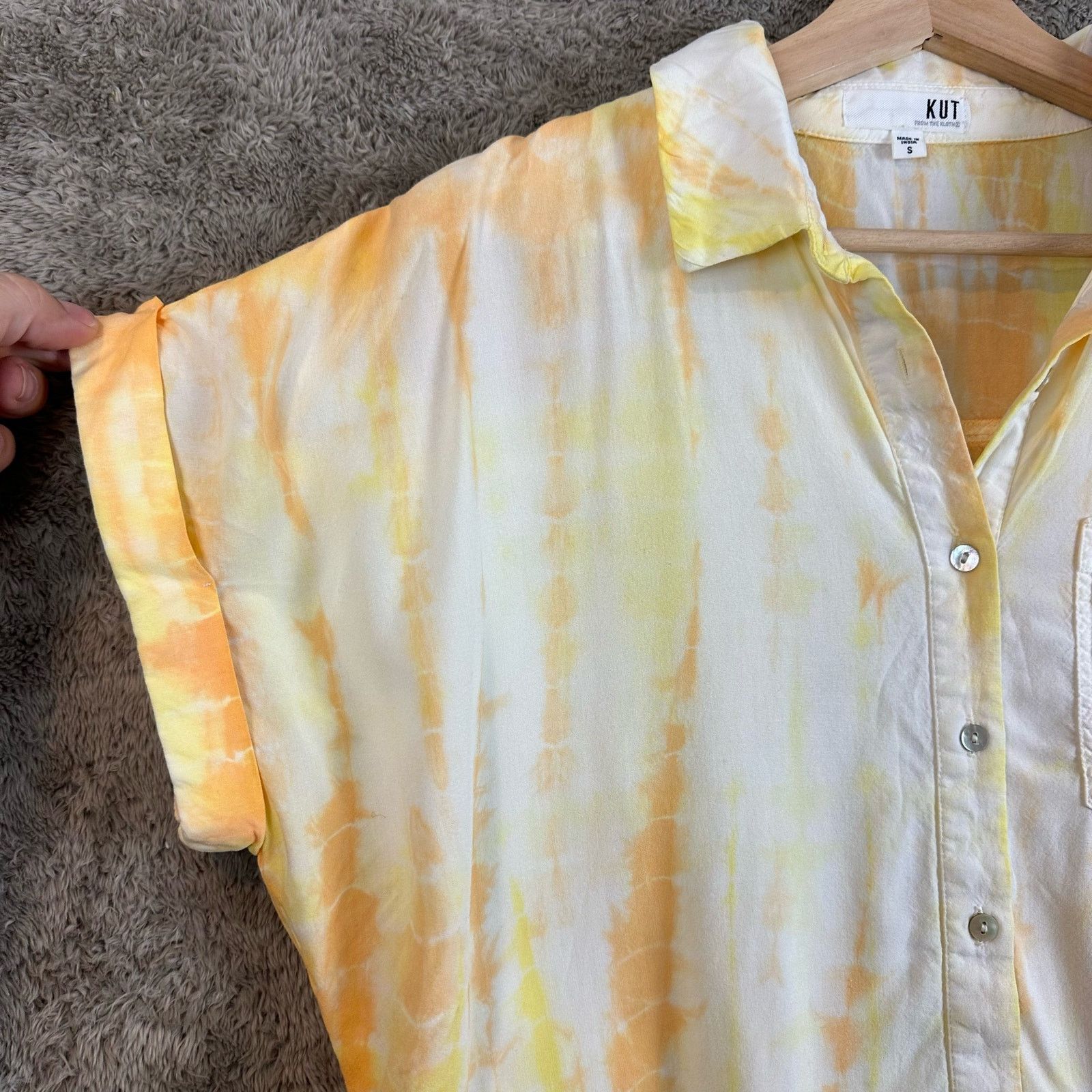 Other Kut Kloth Eden Button-Up Blouse Top Cropped Orange Tie Dye Size S / US 4 / IT 40 - 3 Thumbnail