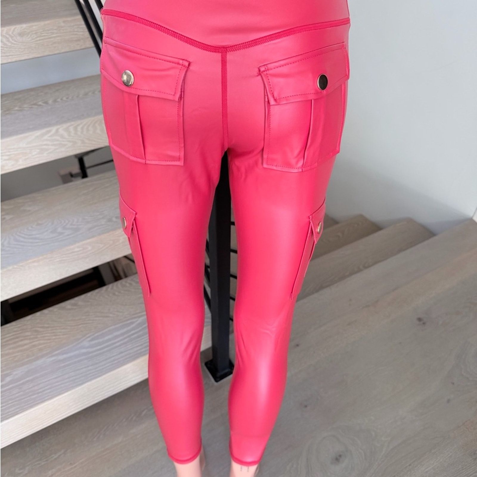 Other New Y2K Red Faux Leather Cargo Leggings with Pockets size 26 Size 26" / US 2 / IT 38 - 5 Thumbnail