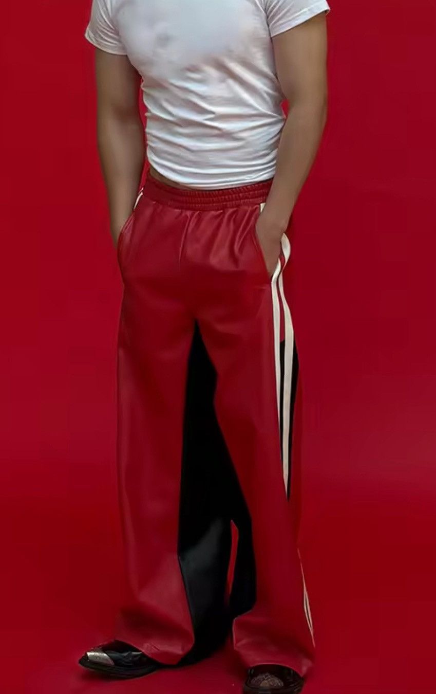 Japanese Brand Red PU Leather Wide-Leg Pants with Stripes Size US 33 - 7 Thumbnail