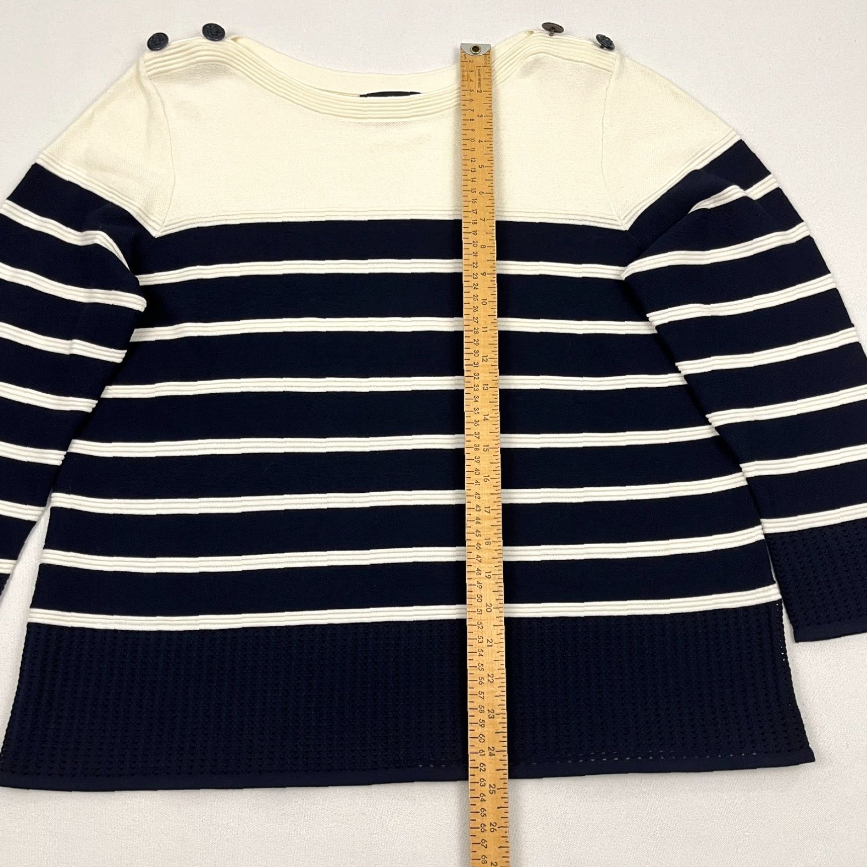 Vintage VINTAGE ST JOHN Sweater Womens L Cream Blue Striped Coastal Nautical Knit Pullover Prep Size L / US 10 / IT 46 - 4 Thumbnail