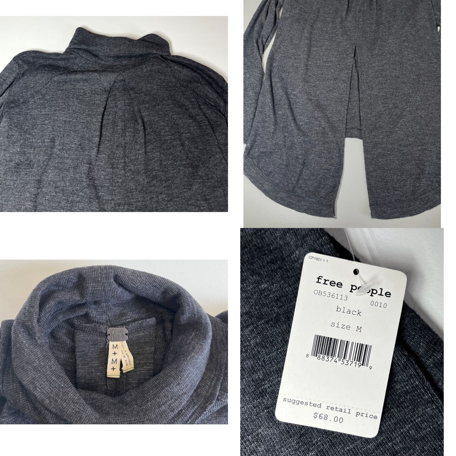 Free People VINTAGE Free People We The Free Turtleneck Top Split Back M Women Black NWT Size M / US 6-8 / IT 42-44 - 8 Thumbnail