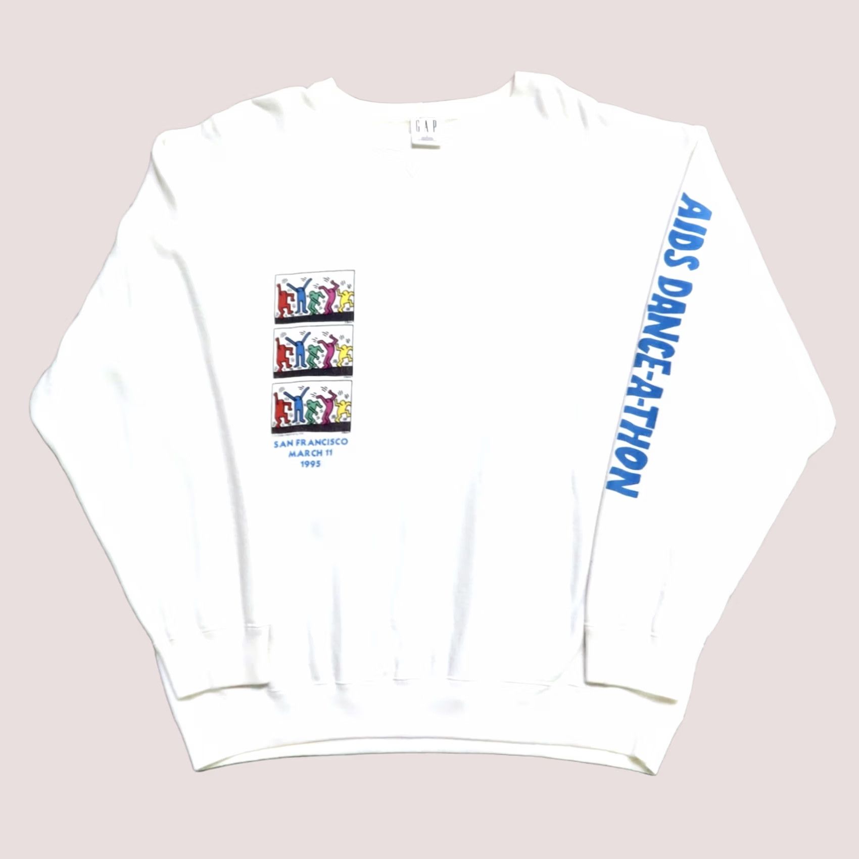 Gap Vintage Gap Keith Haring Aids Dance-A-Thon Crewneck Sweatshirt L Mens White Crew Neck Sweatshirt Size US L / EU 52-54 / 3 - 1 Thumbnail