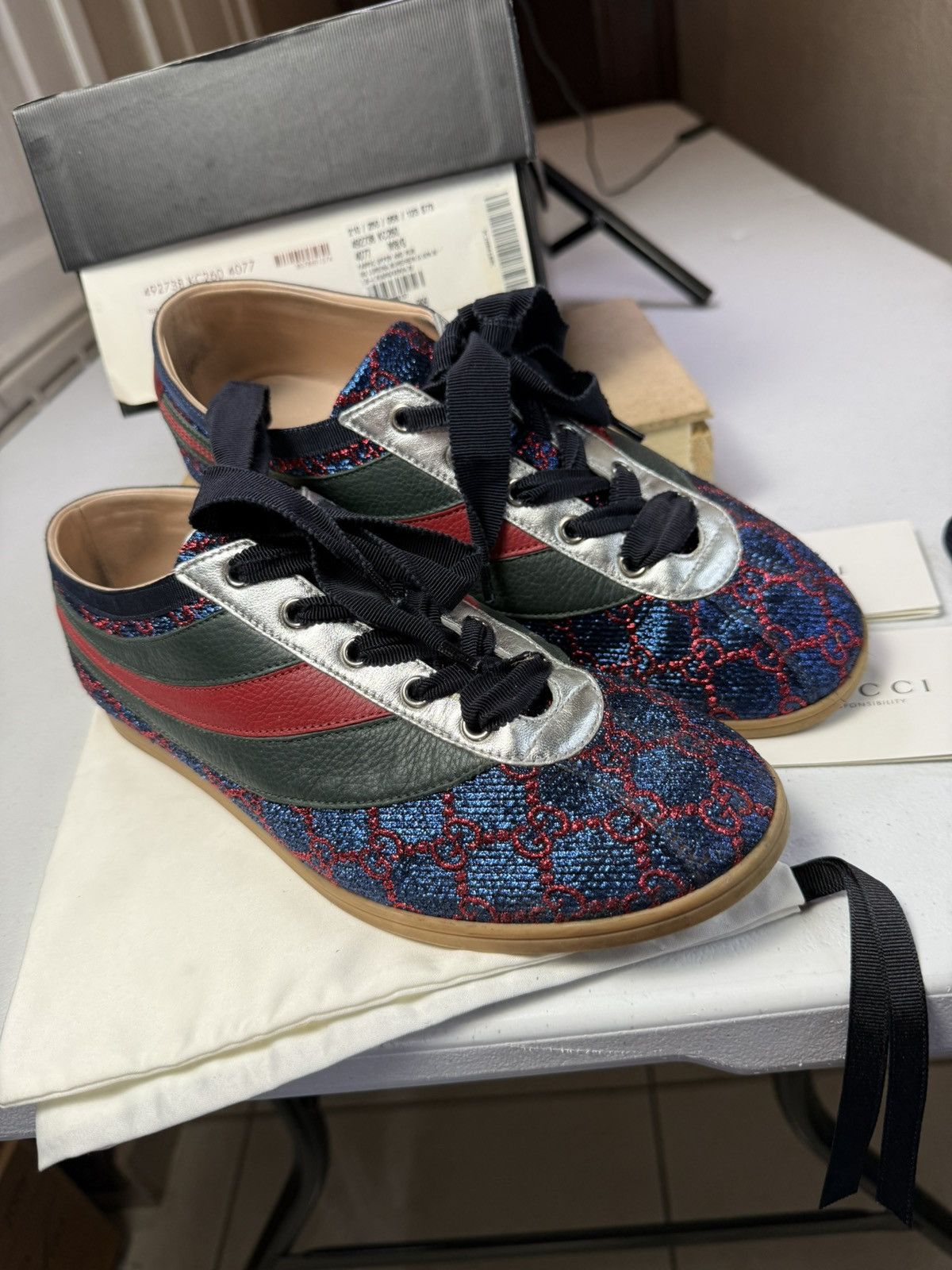 Gucci GUCCI Falacer Lurex Low-Top Sneakers Sz 8.5 Size US 8.5 / EU 41-42 - 14 Thumbnail