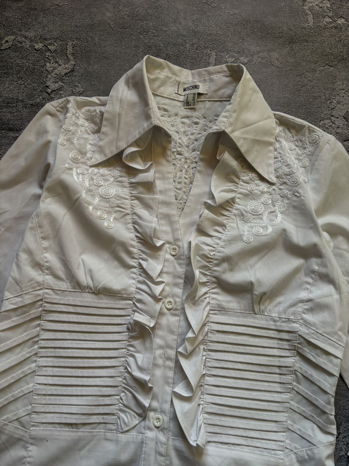 Moschino Vintage Moschino Luxury Embroidered Elegant Blouse Button Up Size XS / US 0-2 / IT 36-38 - 5 Thumbnail