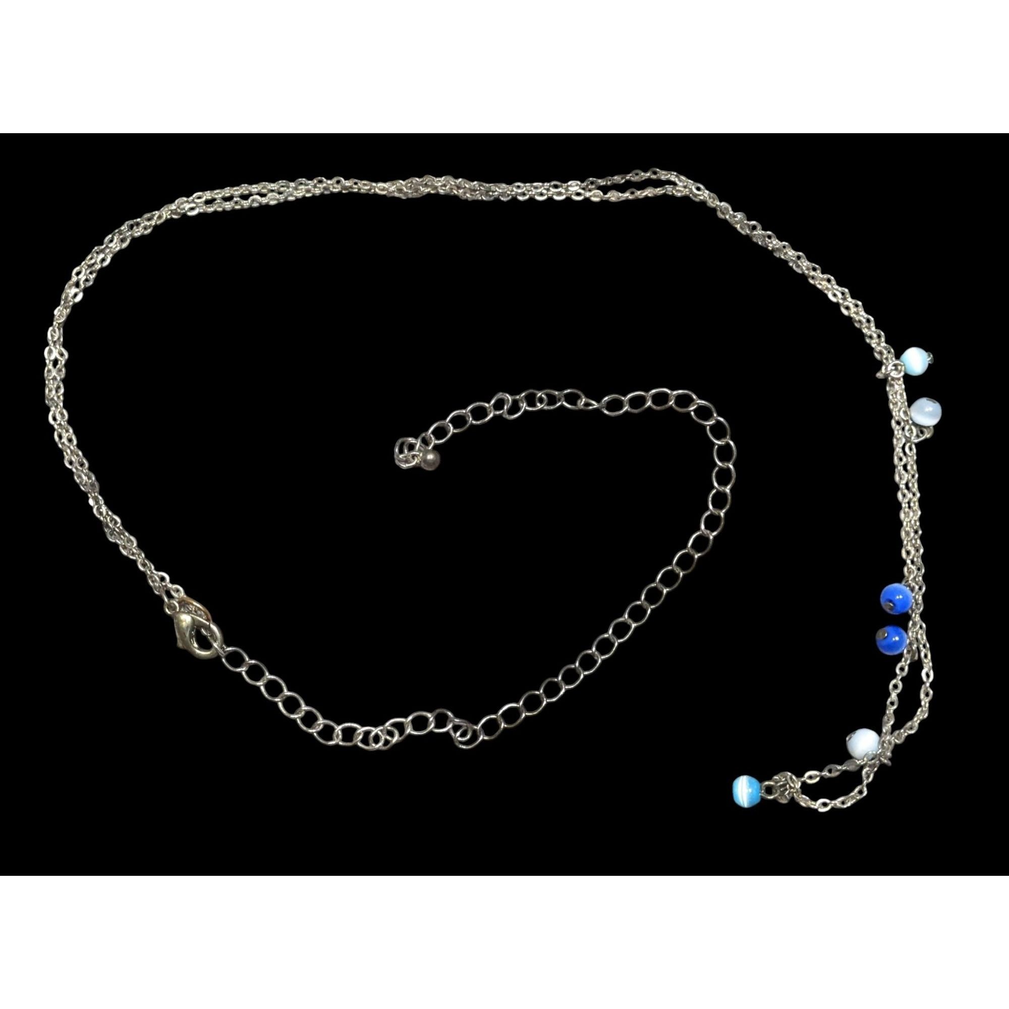 Other Silver-Tone Layered Necklace With Blue Cateye Glass Beads Size ONE SIZE - 1 Thumbnail