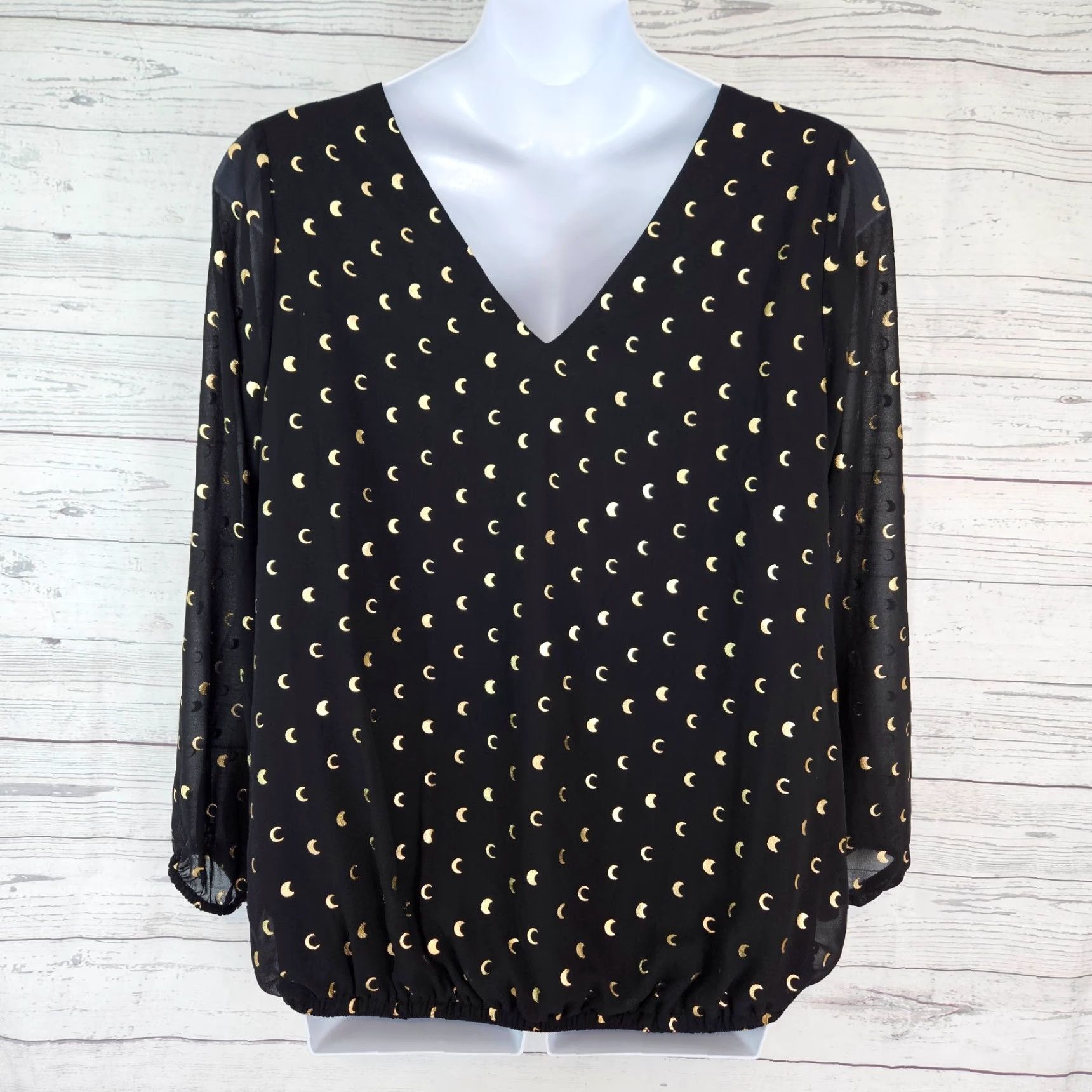 Torrid Torrid Womens Top Sz 2 Black Gold Long Sleeve Elastic Waist Size XXL / US 16-18 / IT 52-54 - 3 Thumbnail