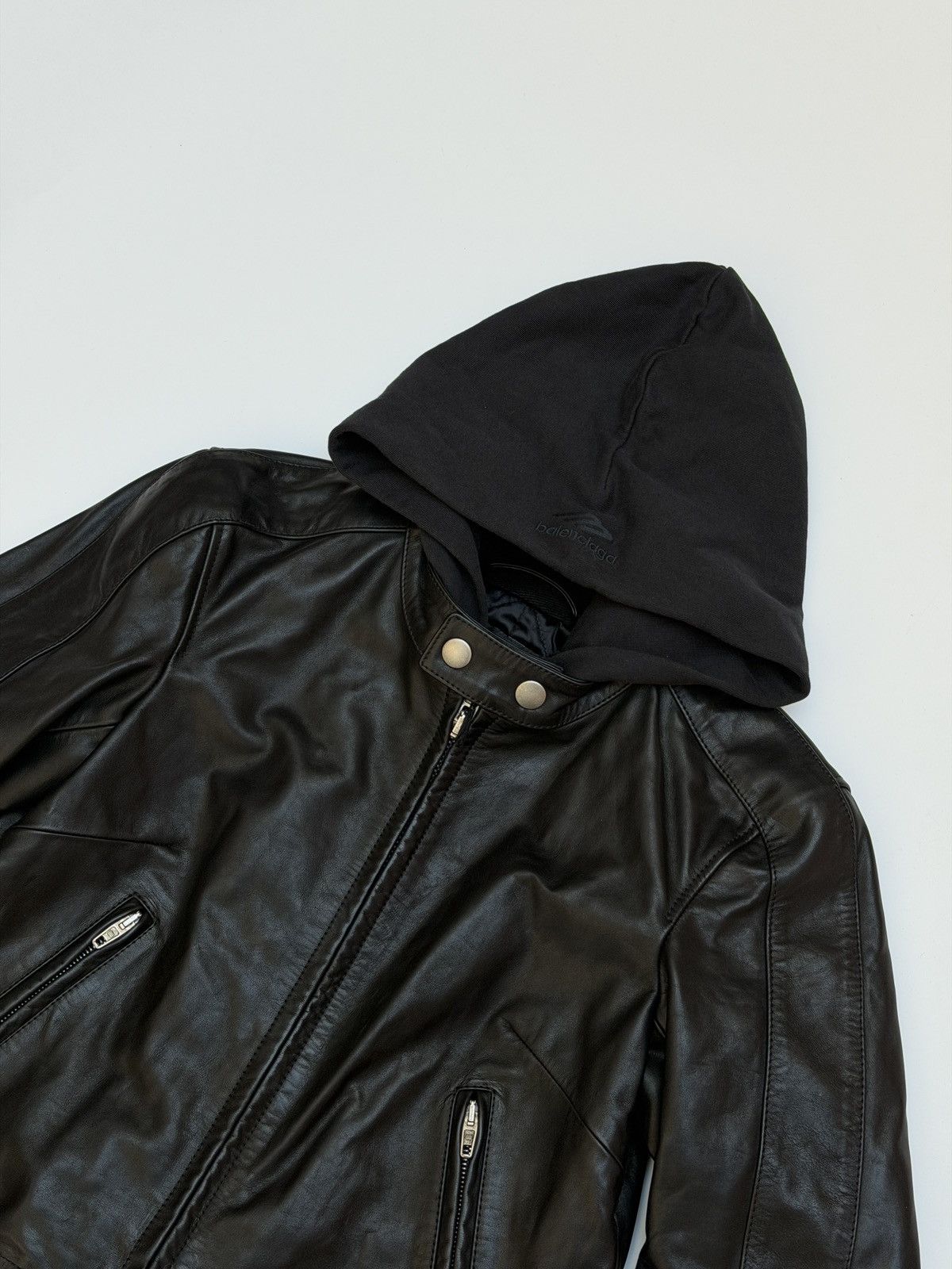 Balenciaga Balenciaga Shrunk Racer Hooded Layer Jacket Black Leather Size US XS / EU 42 / 0 - 3 Thumbnail