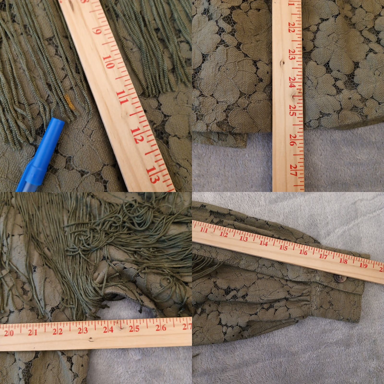 Vintage Shyanne Shirt Womens S Green Floral Lace Long Sleeve Button Up Fringe Size S / US 4 / IT 40 - 8 Thumbnail