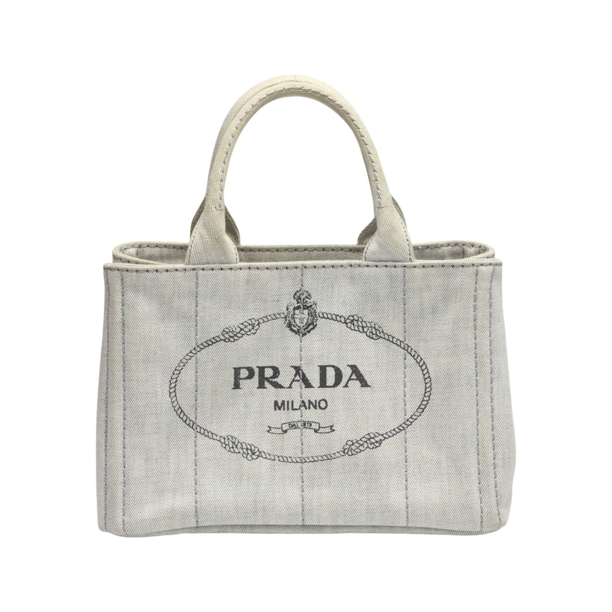 Prada Prada Canapa Tote Bag, 2-Way Canvas, Denim, 1BG439, Bianco Size ONE SIZE - 1 Thumbnail