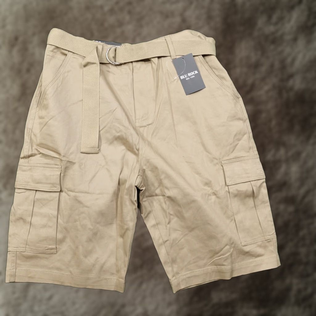 Vintage VINTAGE Blu Rock Cargo Shorts Men Size 38 Beige Cotton Casual Flat Front Belt Inseam 11.5" Size US 38 / EU 54 - 1 Thumbnail