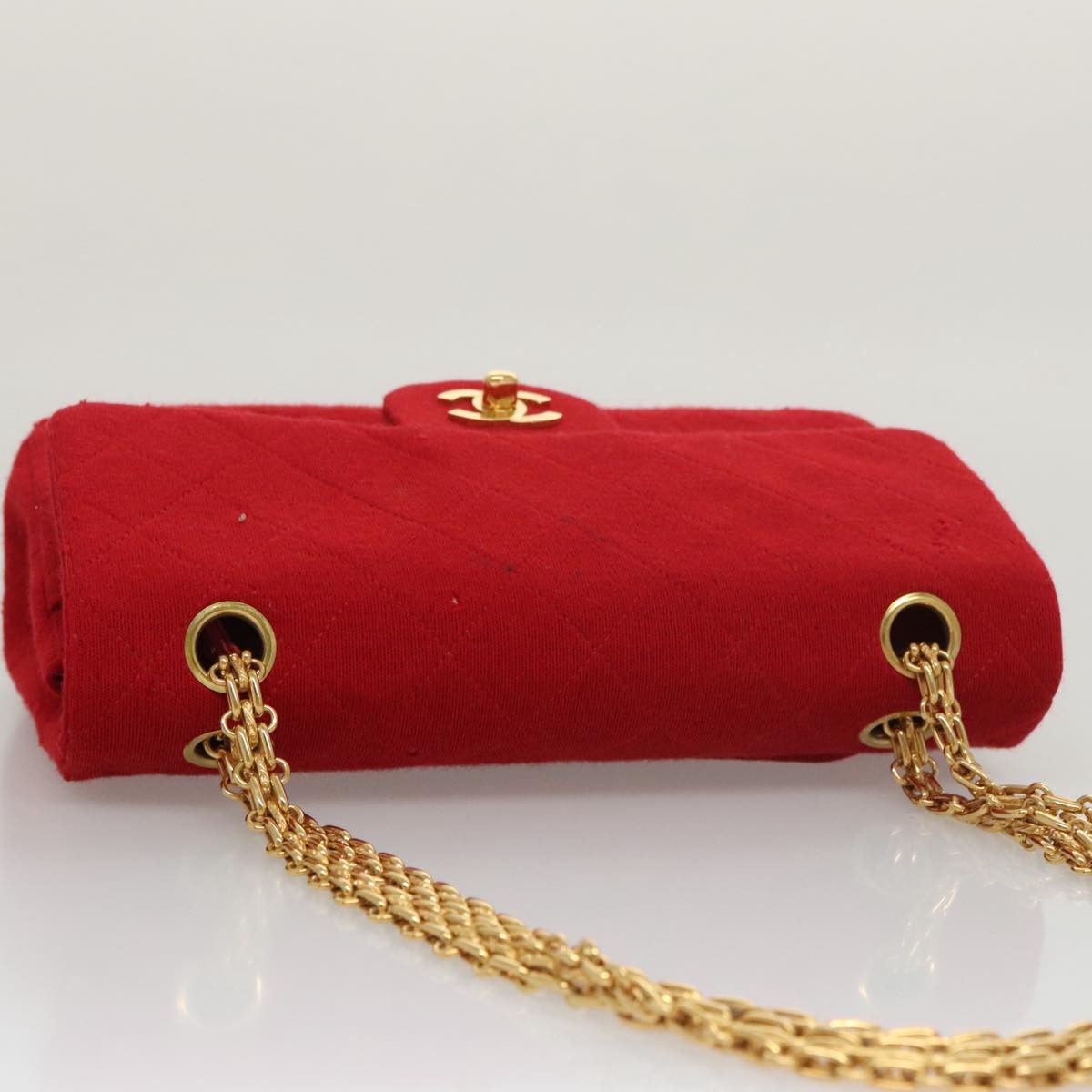 Chanel CHANEL Matelasse Chain Shoulder Bag Cotton Red Gold CC Size ONE SIZE - 14 Thumbnail