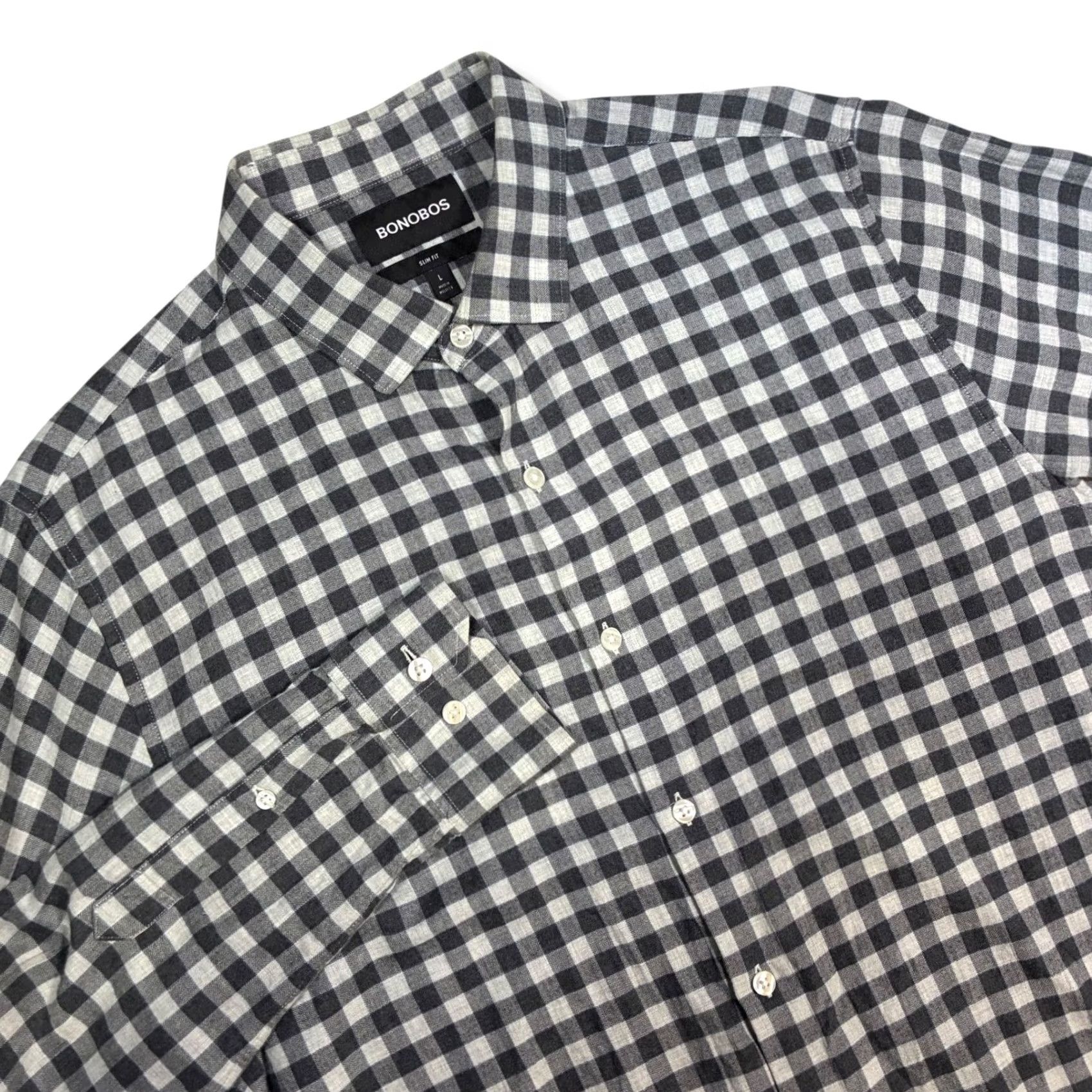 Bonobos Bonobos Shirt Men Long Sleeve Button-Down Slim Fit Gray Gingham Check L Size US L / EU 52-54 / 3 - 2 Thumbnail