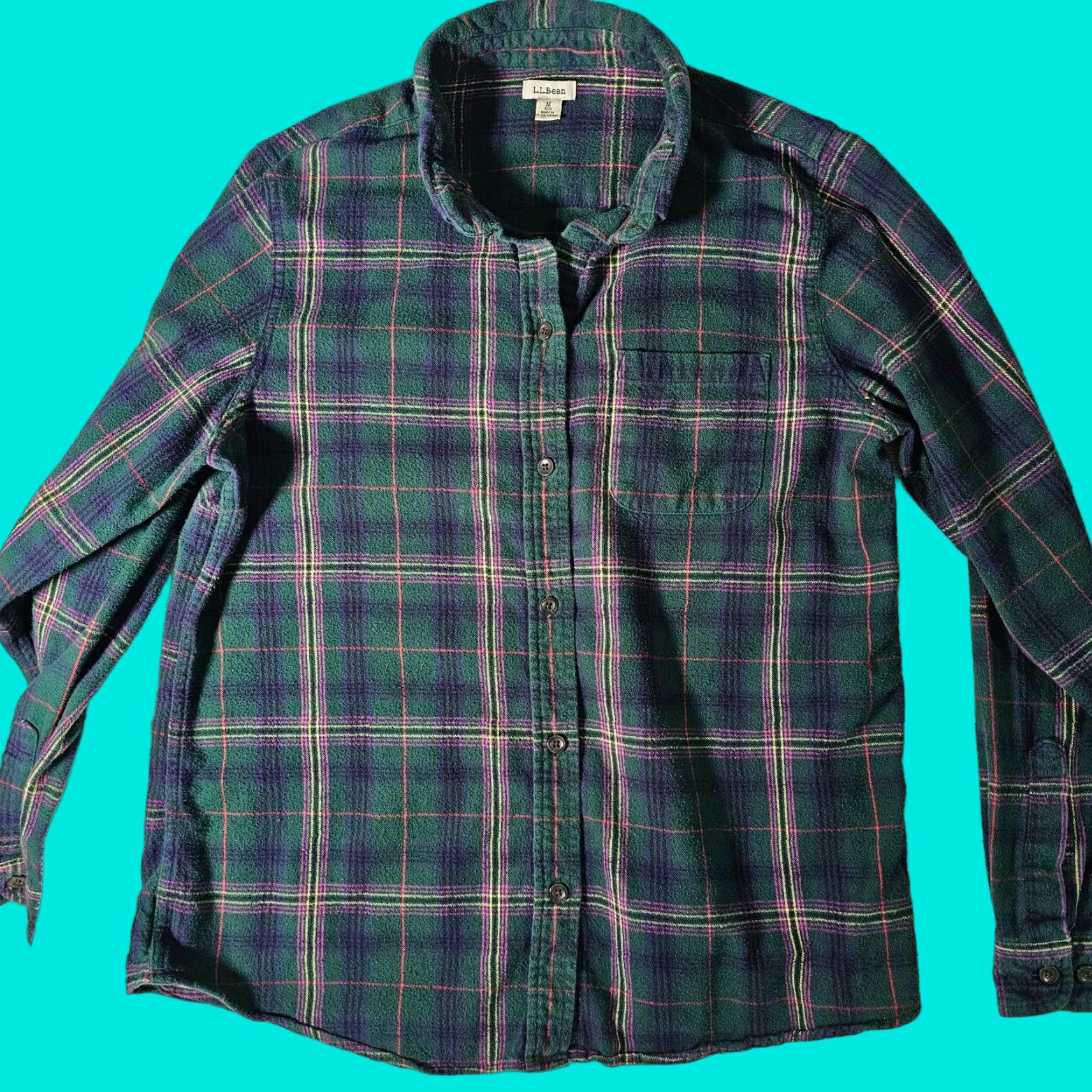 Vintage L.L. Bean Women's Flannel Shirt M Reg Green Plaid Button-Up Long Sleeve Classic Size M / US 6-8 / IT 42-44 - 1 Thumbnail