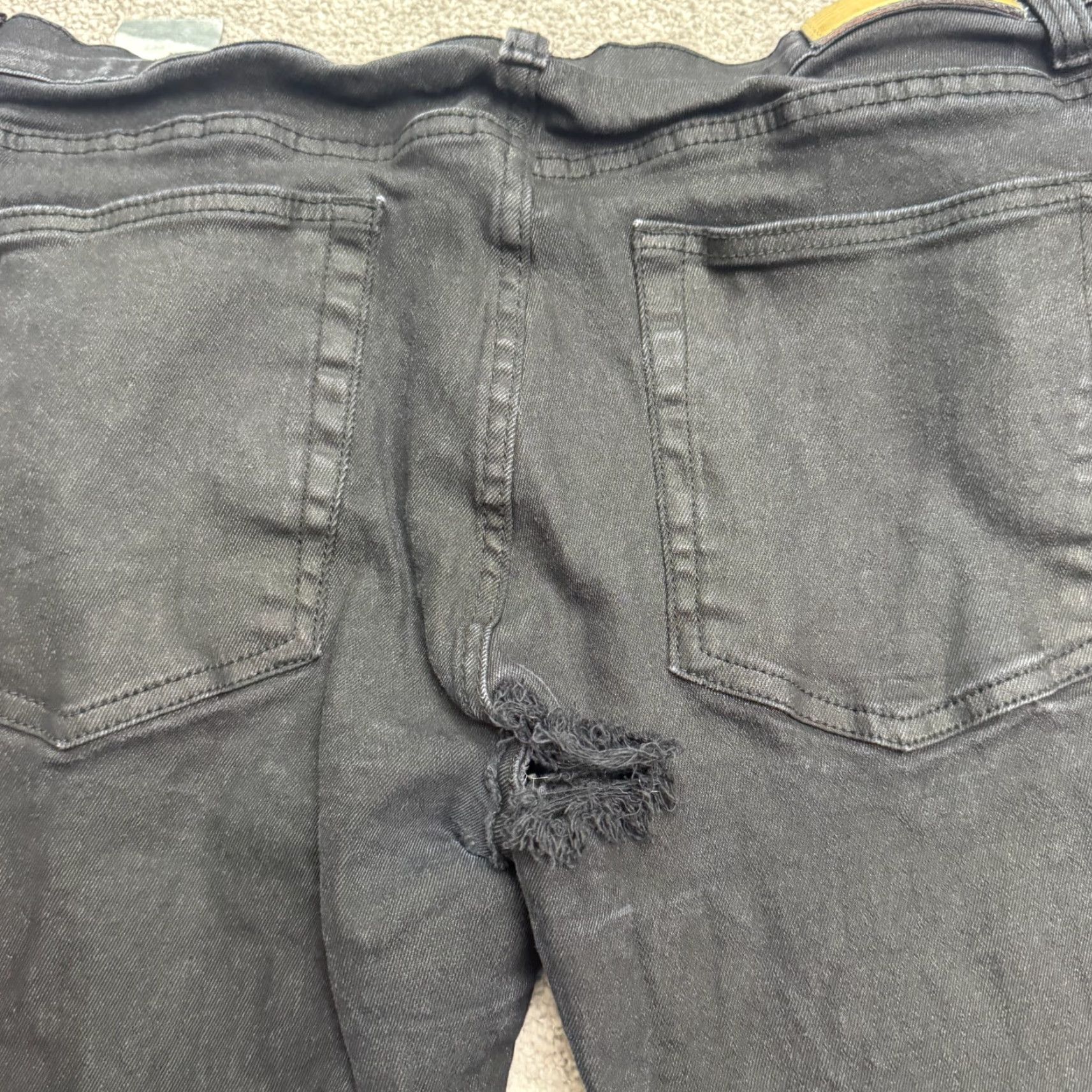 Denime MMML Distressed Skinny Button Fly Denim Jeans Mens 40 Black Star Studded Stretch Size US 40 / EU 56 - 3 Thumbnail