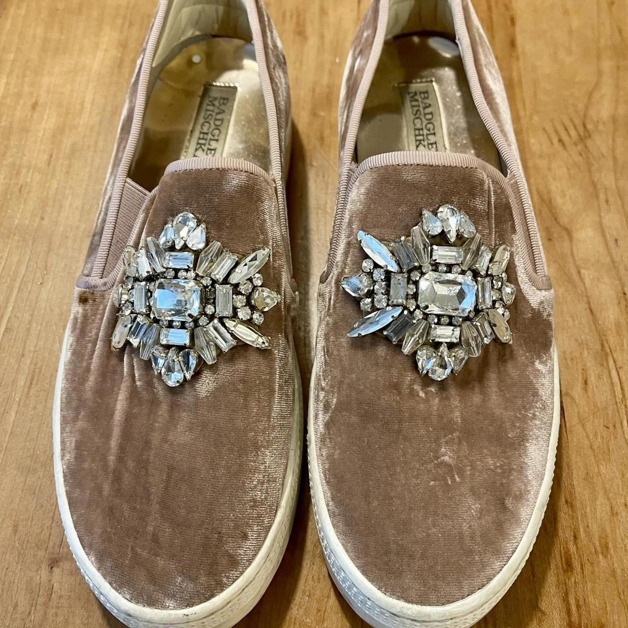 Designer Chic Velvet Slip-On Sneakers with Rhinestone Embellishments Size US 7.5 / IT 37.5 - 2 Thumbnail