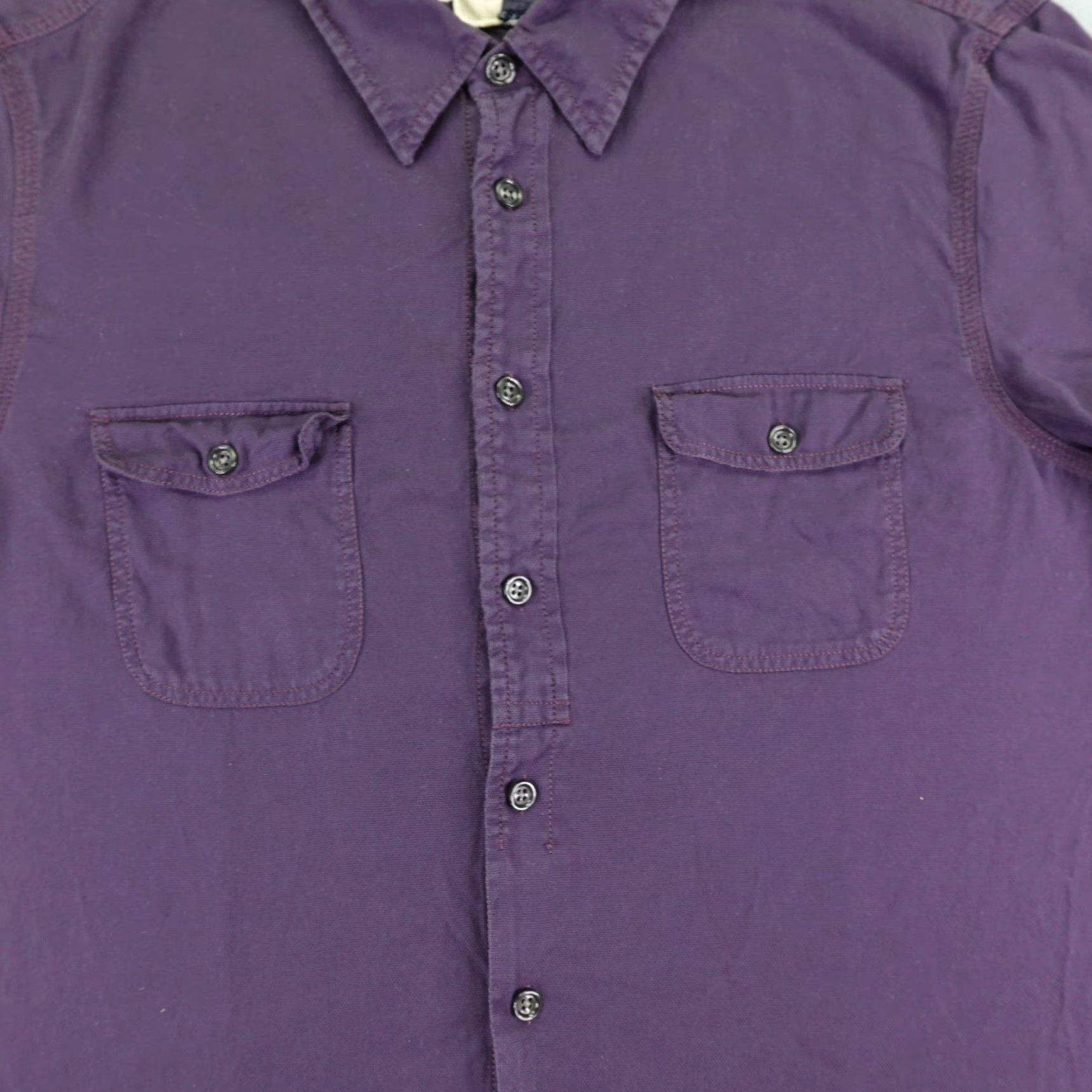 Vintage Boss Orange Shirt Mens XL Purple Button Up Short Sleeve Cotton Flap Pockets Size US XL / EU 56 / 4 - 3 Thumbnail