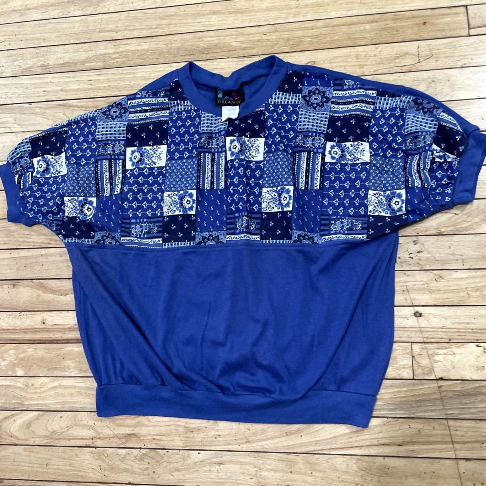 Vintage VINTAGE LA DREAMIN Paisley Top Women 22W Blue Floral Cuff Pullover Knit 48" Women T-Shirt XS-XXL not included Size 3XL / US 20-22 - 3 Thumbnail