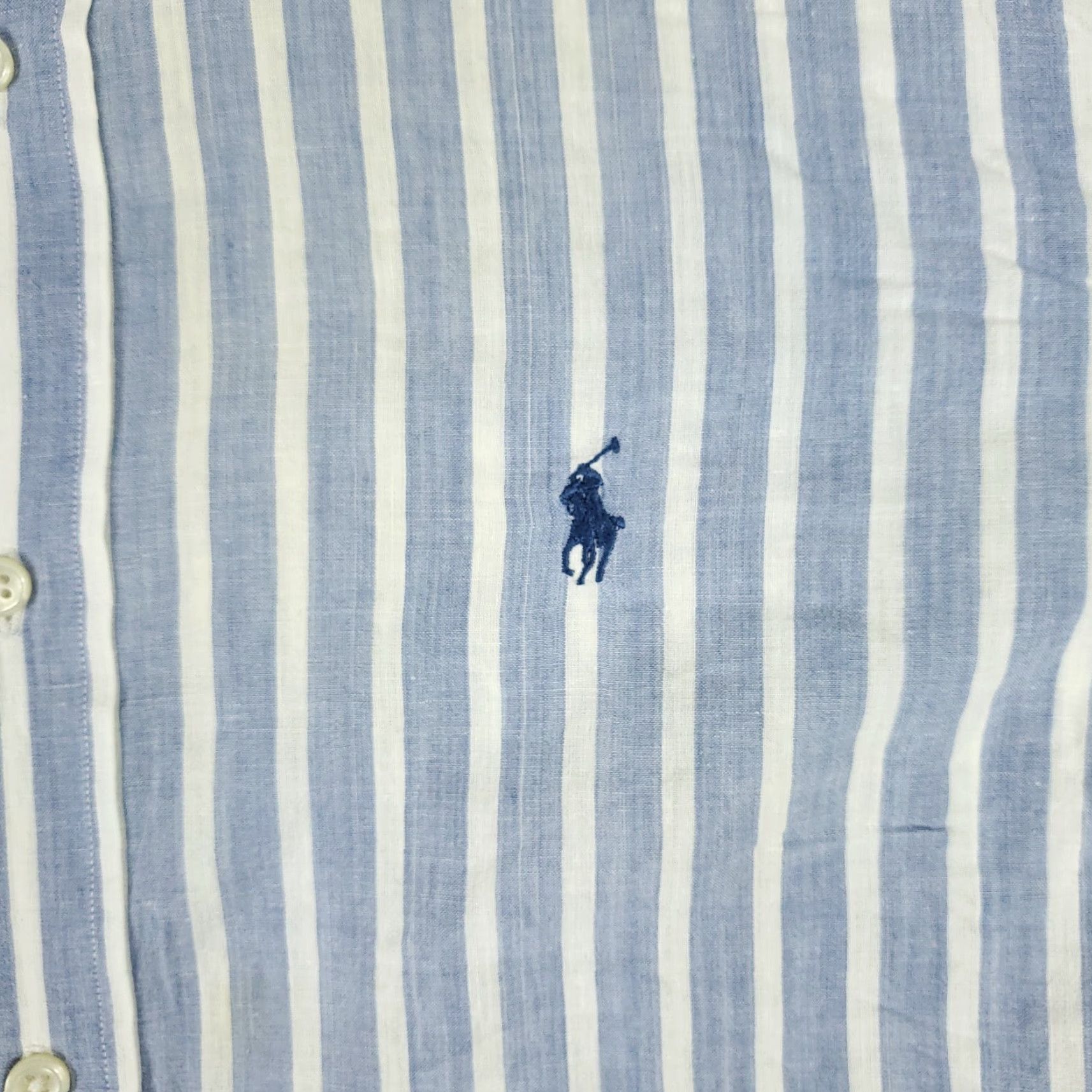 Ralph Lauren Ralph Lauren Men's Button-Up Shirt Large Blue Striped Short Sleeve Casual Workwear Size US L / EU 52-54 / 3 - 2 Thumbnail