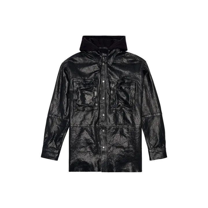 Diesel Diesel Black Hooded Leather Jacket for Men 0079 Size US L / EU 52-54 / 3 - 1 Thumbnail