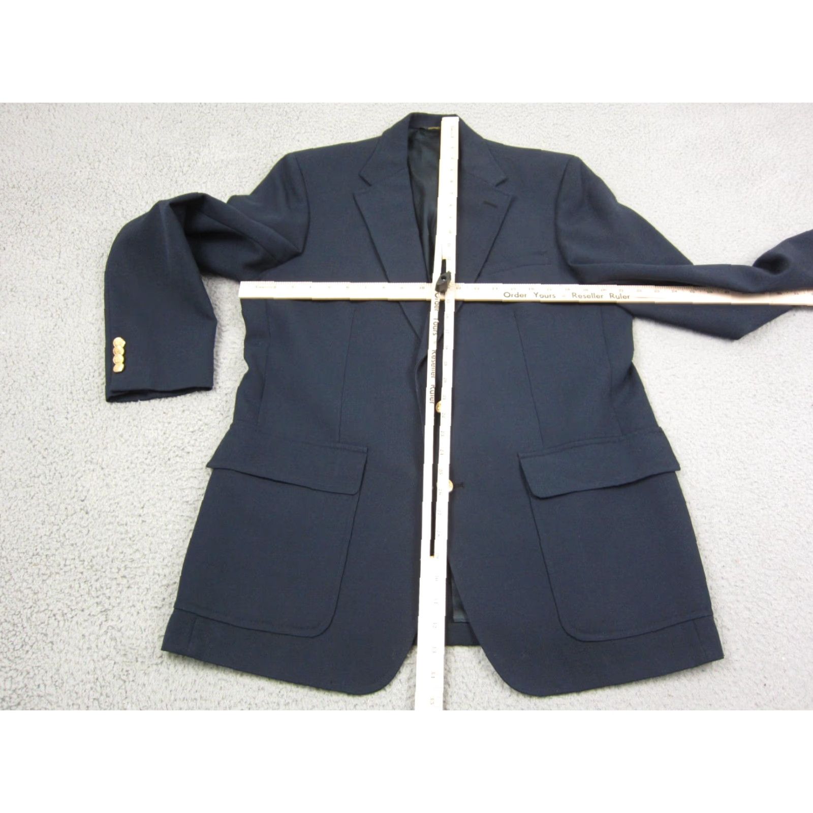 Vintage VINTAGE Palm Beach Blazer Mens 42L Blue Sport Coat Suit Hopsack Gold Jacket - 80s 90s Notch Lapel Two-Button Single-Breasted Dry Clean Only Size 42R - 6 Thumbnail