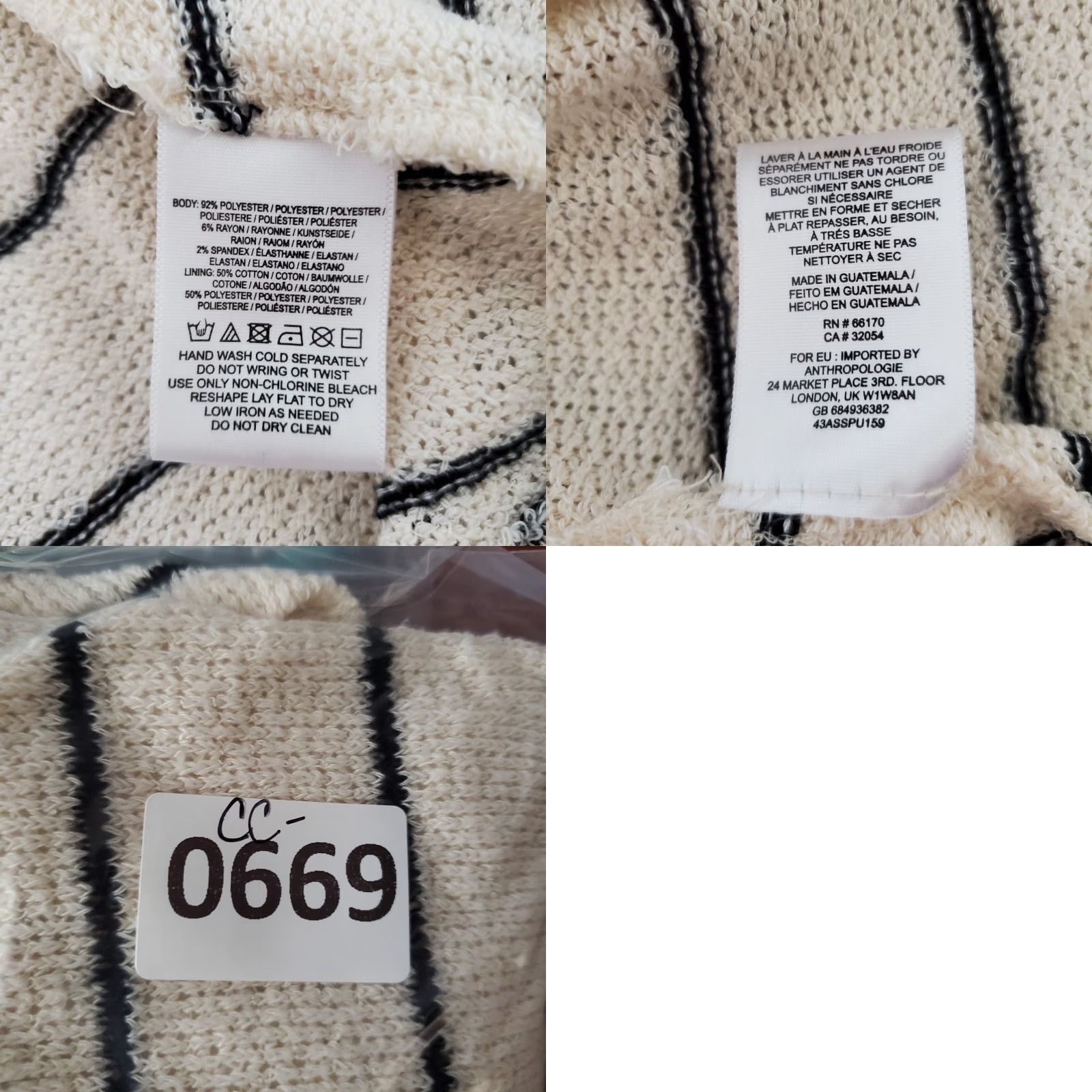 Anthropologie Anthropologie Postmark Top Women S Ivory Black Striped 3/4 Sleeve Tie Back Layered Knit Sweater Top Size S / US 4 / IT 40 - 9 Thumbnail