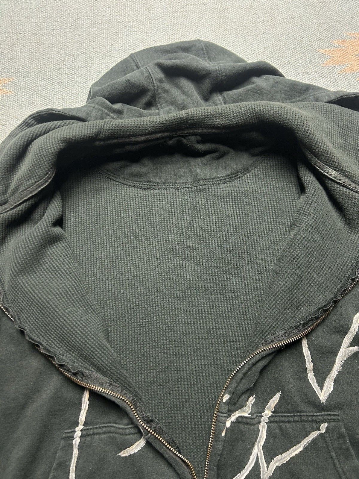 Vintage y2k waffle knit thermal lined hoodie zip hand painted large Size US L / EU 52-54 / 3 - 4 Thumbnail