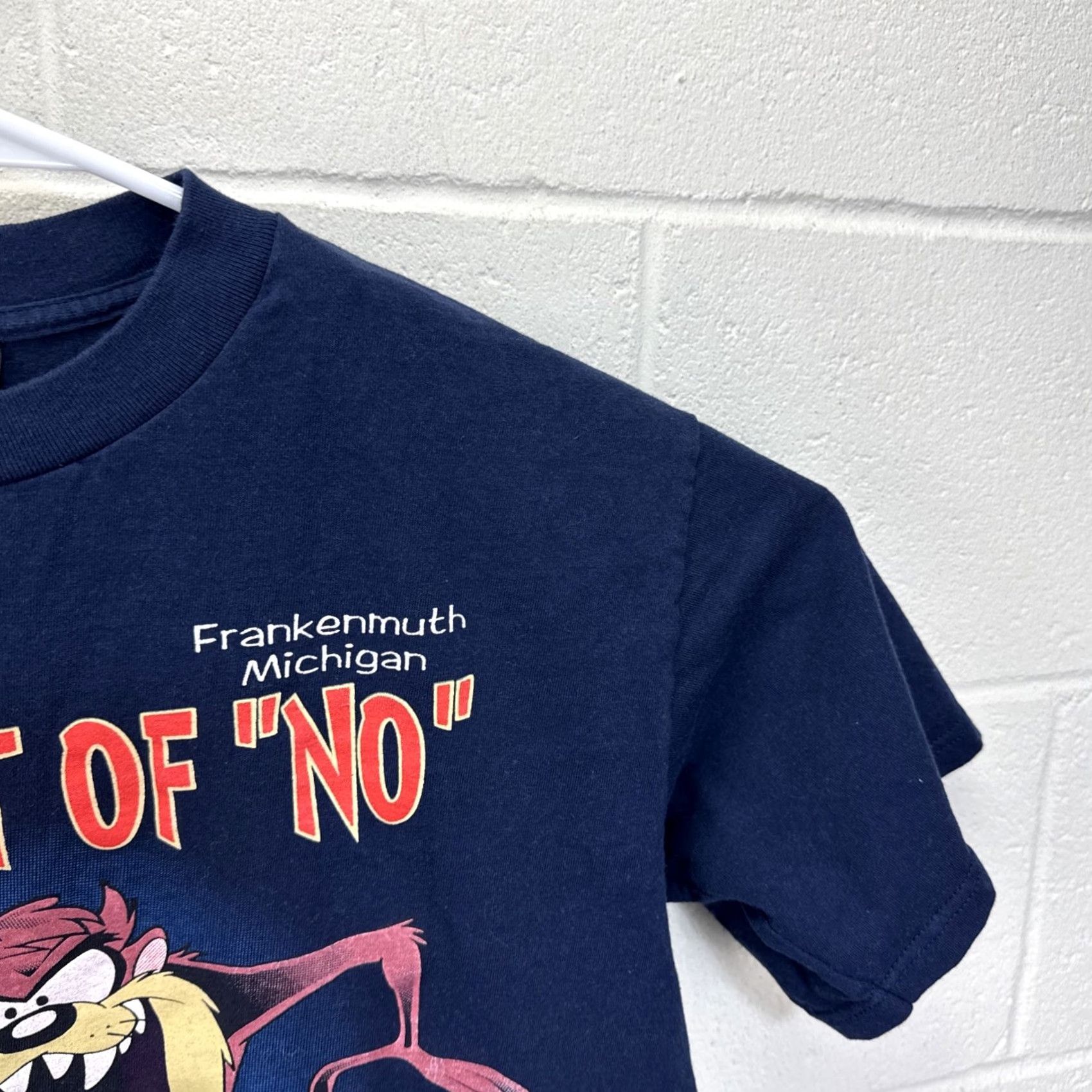 Vintage VINTAGE 1996 Taz T Shirt What Part of No Dont You Understand Large Print T-Shirt Men L Blue Cotton Graphic Print 90s Cartoon USA Hoodie? Size US L / EU 52-54 / 3 - 6 Thumbnail