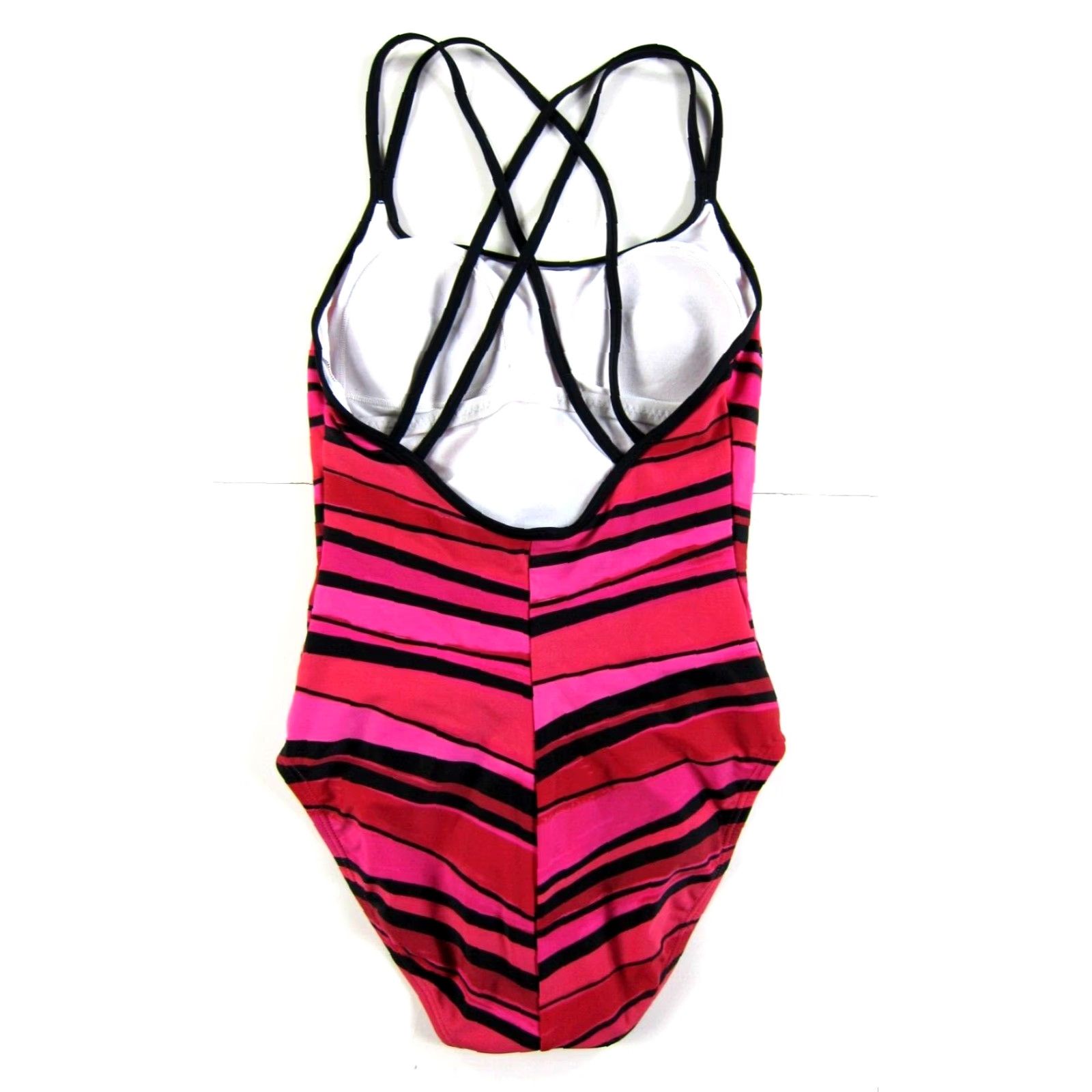 Speedo Speedo Swimsuit Women 10 Racerback One Piece Pink Black Stripe Striped Athletic Beach Sports Womens Size ONE SIZE - 2 Thumbnail