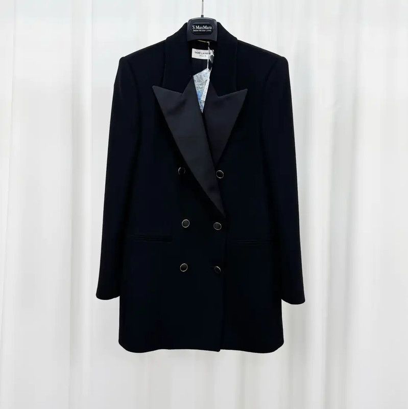 Yves Saint Laurent YSL Black Wool Blend Logo Women's Jacket 0089 Size L / US 10 / IT 46 - 1 Thumbnail