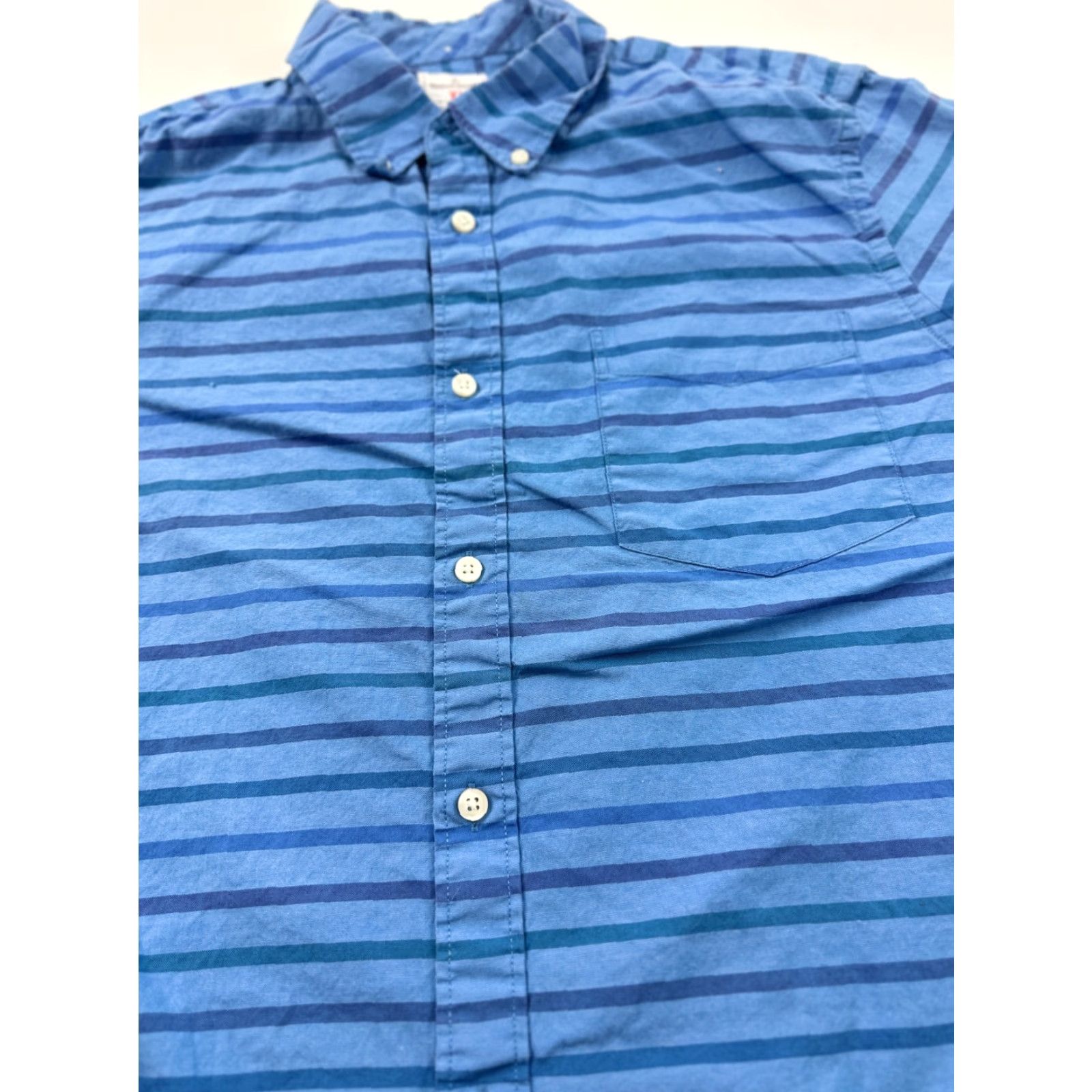 Gap Gap Men's XL Blue Striped Short Sleeve Oxford Shirt Casual Summer Spring Button-Down Size US XL / EU 56 / 4 - 3 Thumbnail