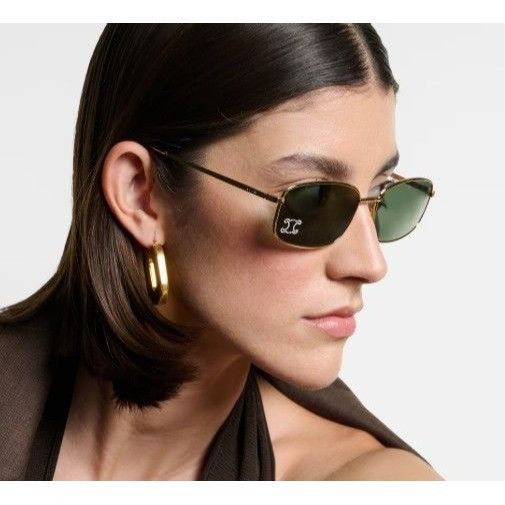 NEW CL40285U 30N CELINE SUNGLASSES SQUARE GOLD GREEN EYEWEAR