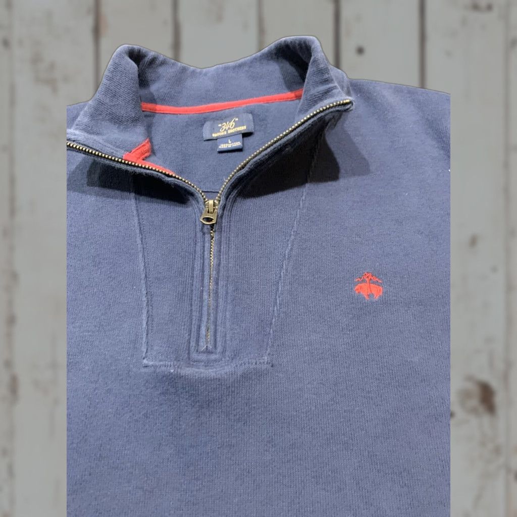 Brooks Brothers Brooks Brothers Casual Pullover Sweater Large L 1/4 Zip Mock Neck Long Sleeve Solid Blue Mens Size US L / EU 52-54 / 3 - 1 Thumbnail