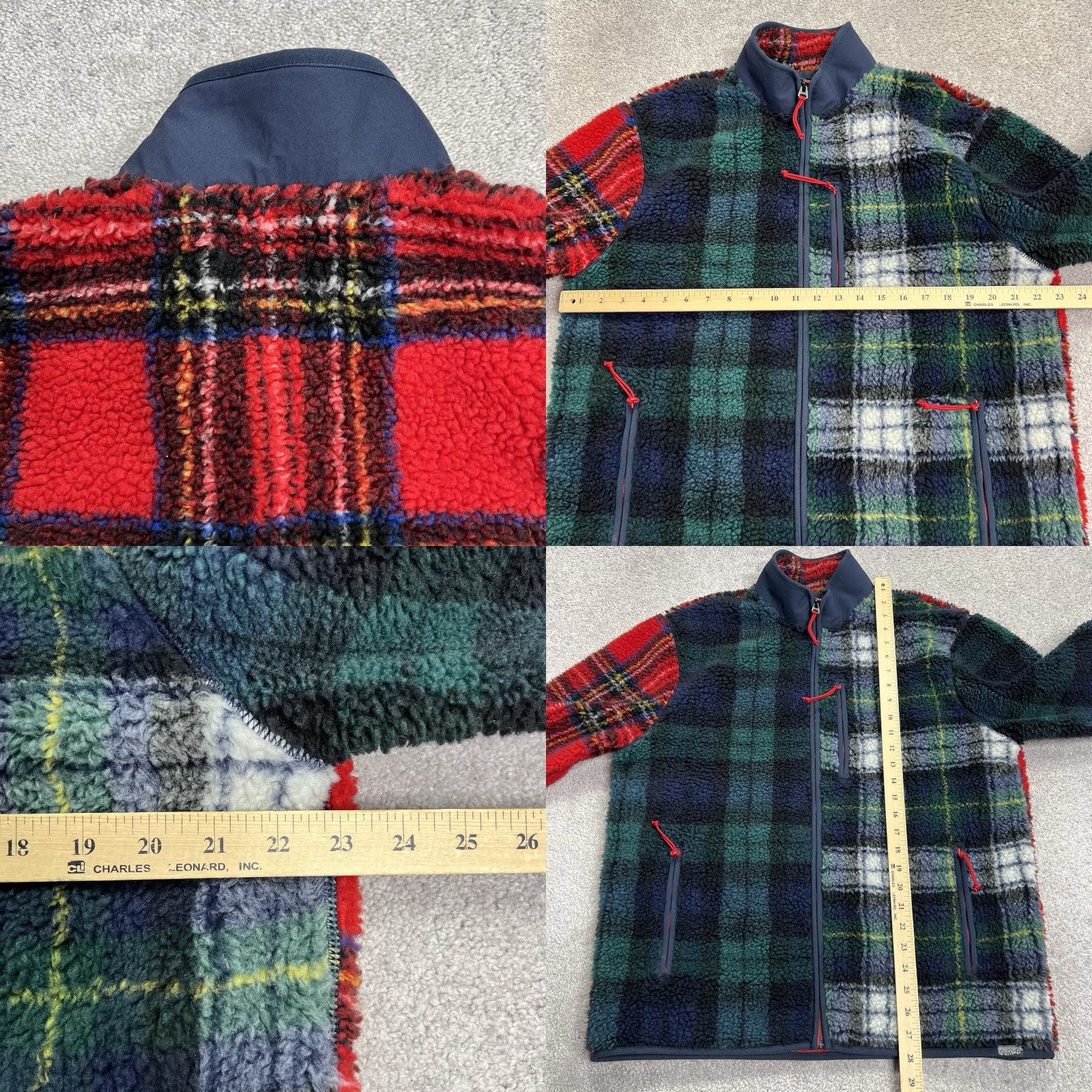 J.Crew J.CREW Nordic Sherpa Fleece Jacket Mens Large Patchwork Plaid Full Zip Multicolor Green Red Blue Size US L / EU 52-54 / 3 - 8 Thumbnail