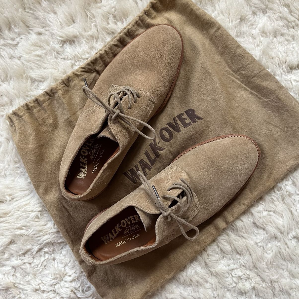 Walk-Over Tan Suede Oxfords with Red Gum Sole