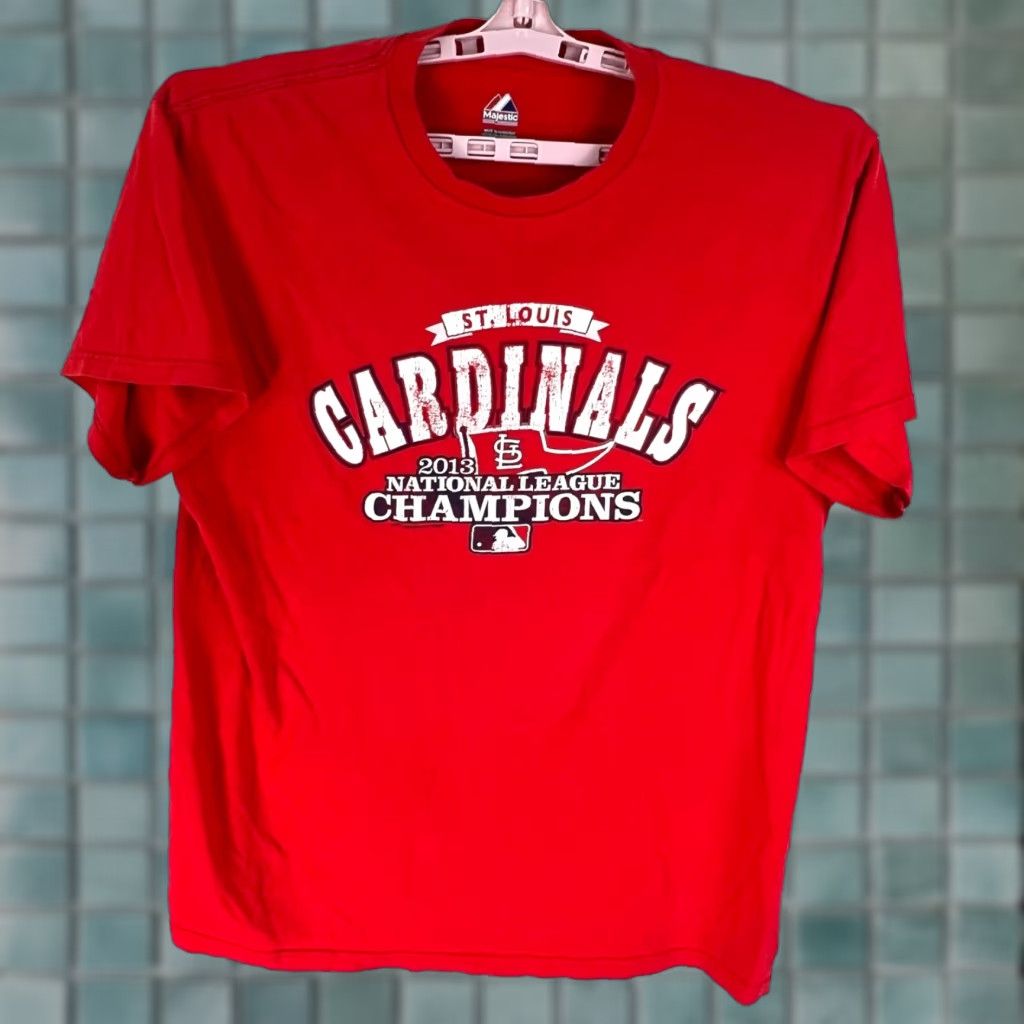 Champion St Louis Cardinal 2013 NL Champions Majestic T Shirt Adult L Red Logo, Short Sleeve, Crew Neck, Cotton, Men, Regular Fit Size US L / EU 52-54 / 3 - 1 Thumbnail