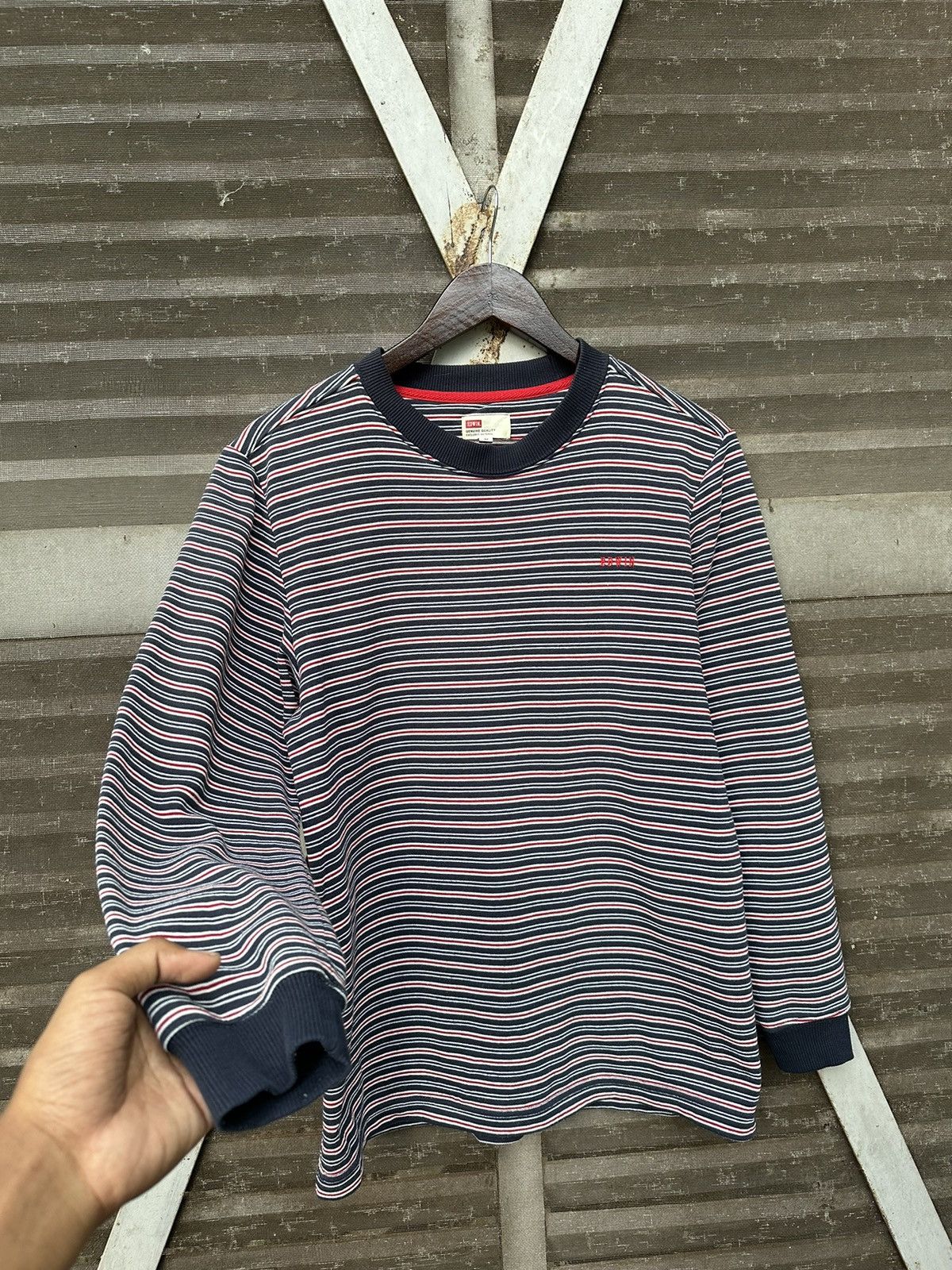 image of Edwin Striped Blanket Lined Crewneck in Navy, Men's (Size Medium)