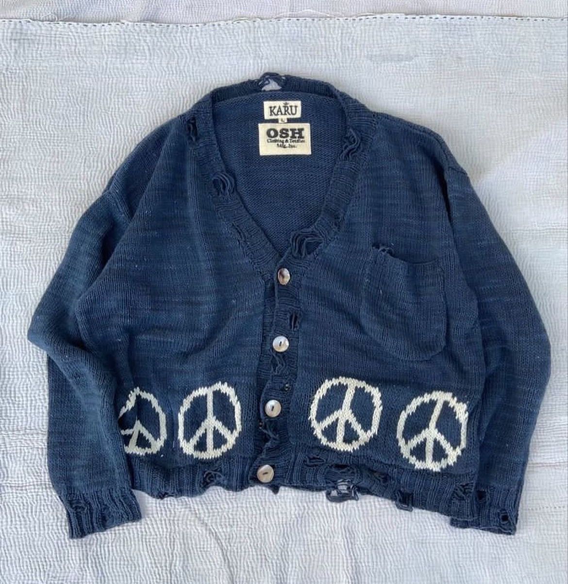 image of Osh X Karu Research Hand-Knitted Indigo Cardigan in Blue, Men's (Size Small)