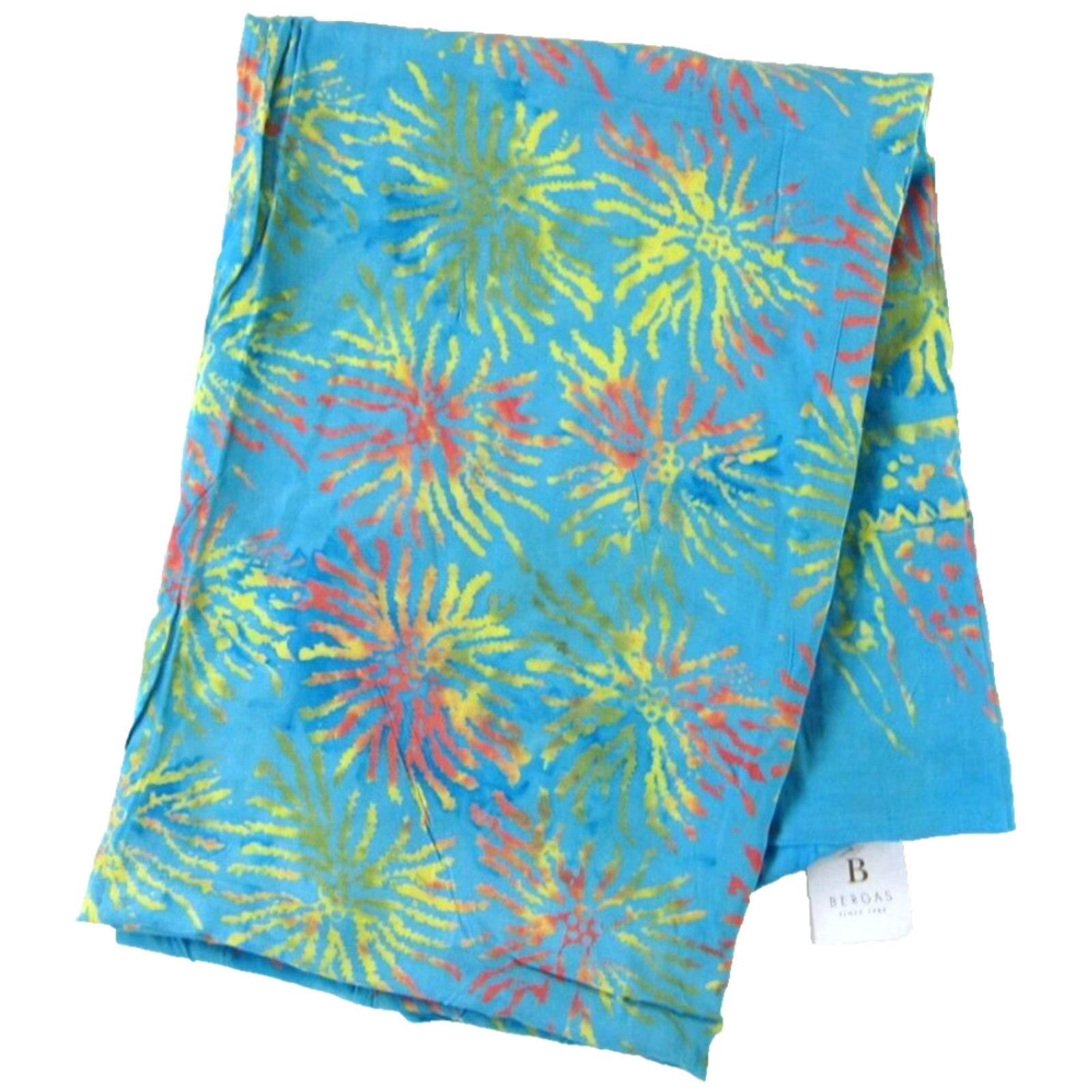 Vintage NWT Bergas 100% Rayon Blue Orange Yellow Sun Beach Wrap Sarong - Unisex Size ONE SIZE - 8 Thumbnail