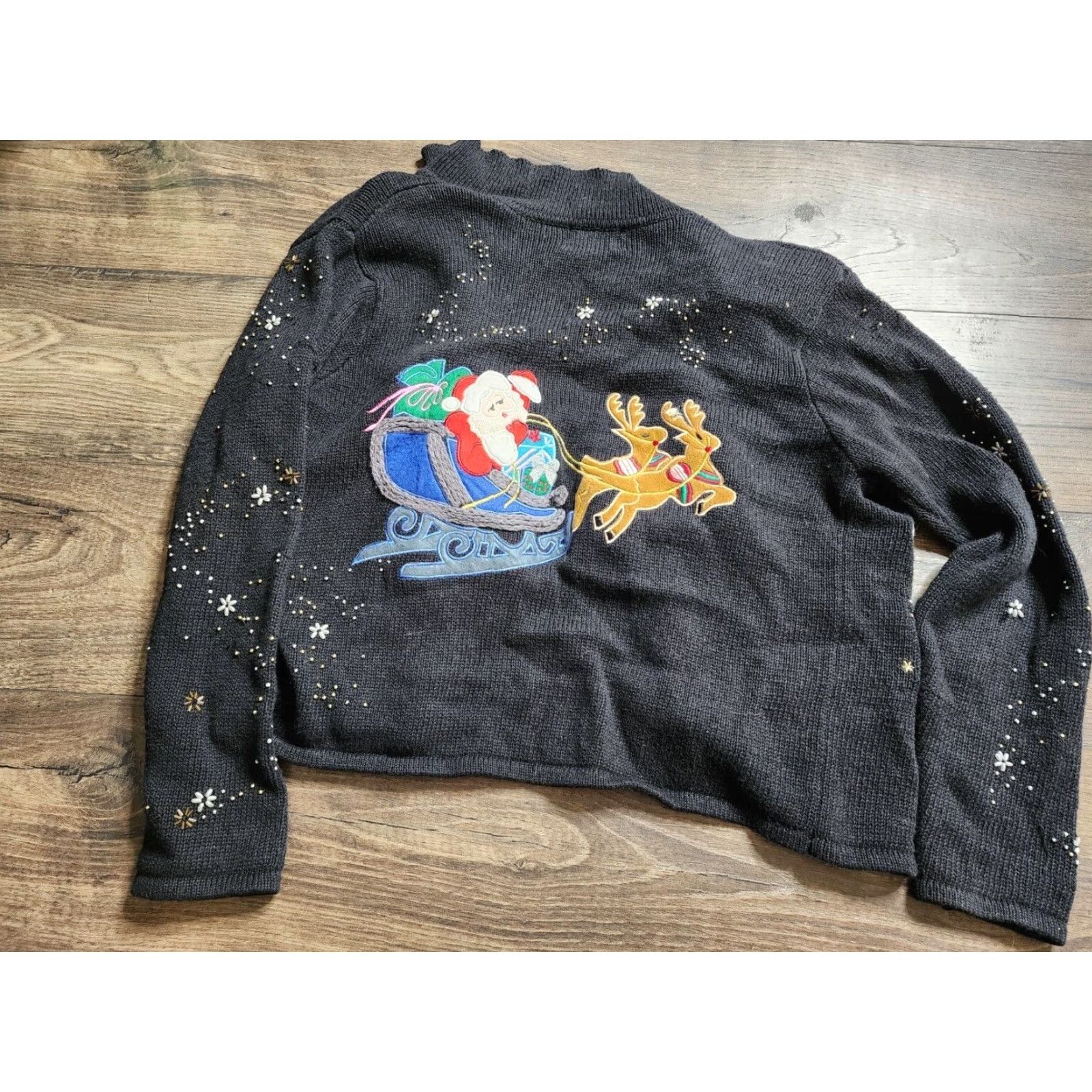 Vintage VINTAGE DESIGNERS ORIGINALS STUDIO Ugly Christmas Sweater Cardigan Womens Med Black Size M / US 6-8 / IT 42-44 - 2 Thumbnail