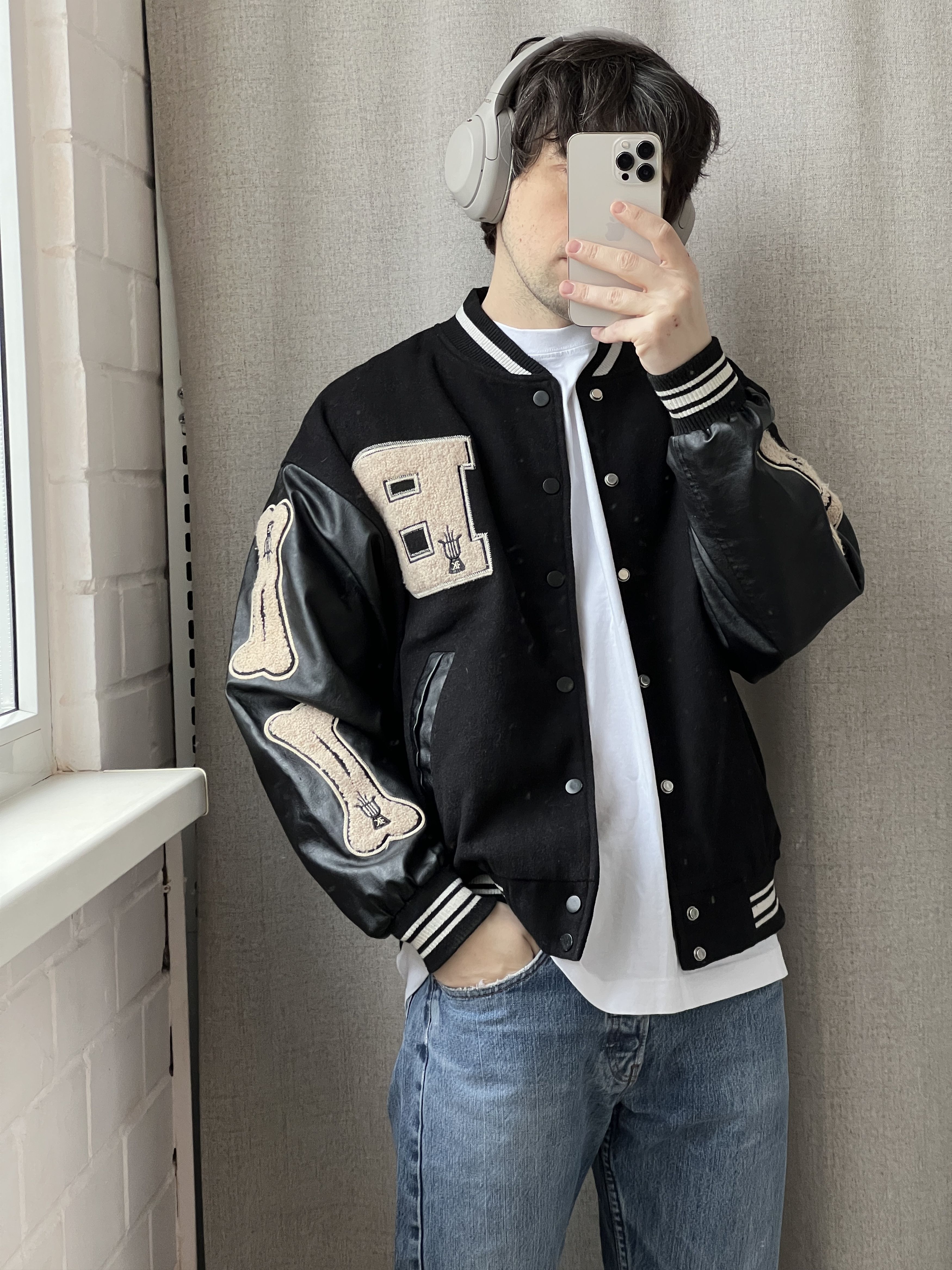 Japanese Brand Y2K Bomber Varsity Jacket Wool Leather Bones Embroidery Size US M / EU 48-50 / 2 - 5 Thumbnail