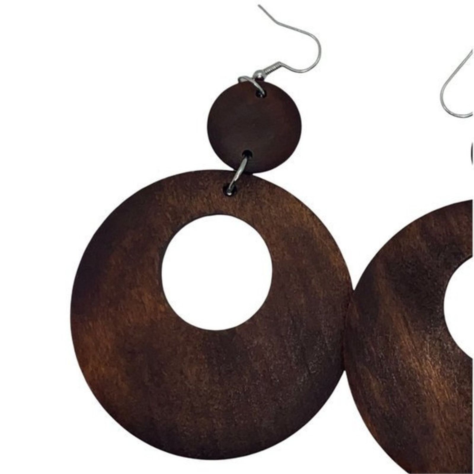 Boutique Moschino NWT Brown Wood Circle Cut-Out Dangle Statement Earrings Size ONE SIZE - 5 Thumbnail