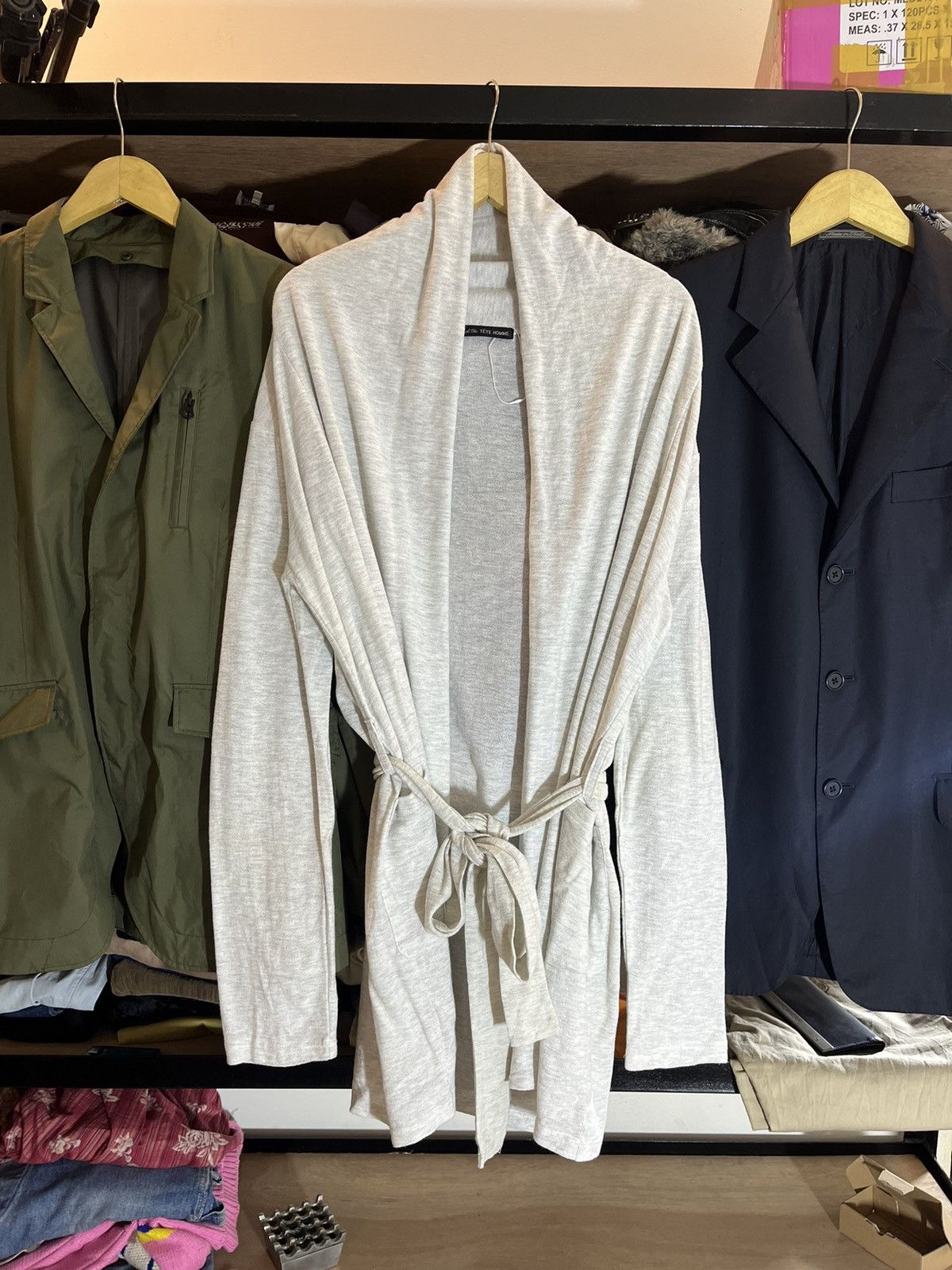 Tête Homme Robe Kimono Cardigan – Light Grey Wrap Belted