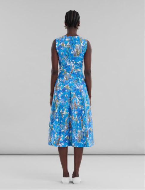 Marni oc11z0525 Floral Print Midi Dress in Blue Size M / US 6-8 / IT 42-44 - 2 Thumbnail