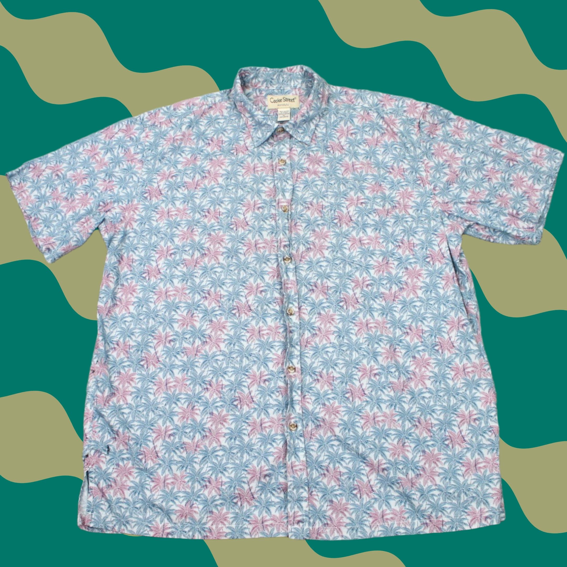 Vintage Cooke Street Hawaiian Shirt Mens XL Pink/Blue Cotton Palm Tree Print S/S Button Up Shirt Size US XL / EU 56 / 4 - 1 Thumbnail