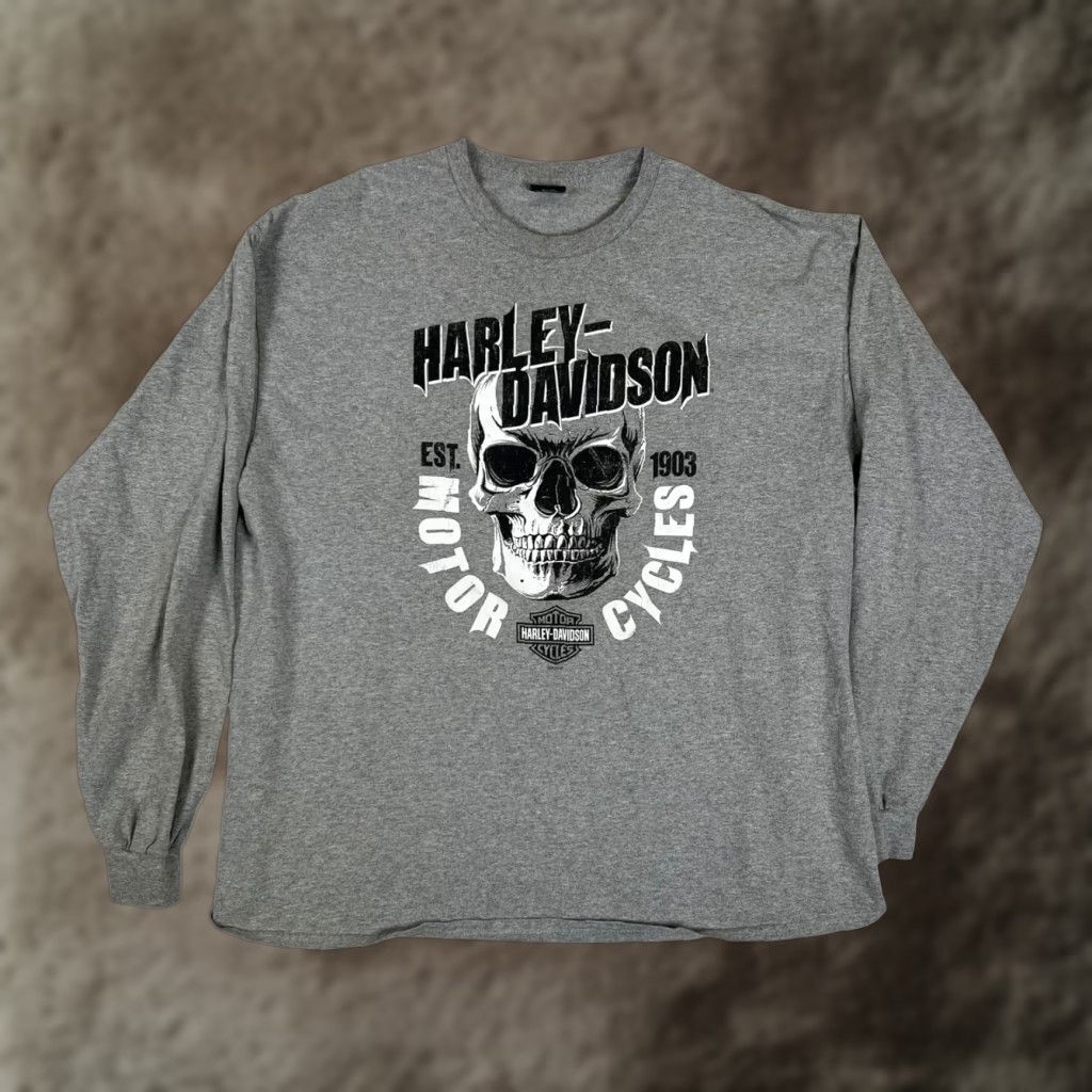 Harley Davidson Harley-Davidson Long Sleeve Shirt Mens XL Gray Skull Guadalajara Mexico Graphic Print Crew Neck Cotton Knitted 2010-2019 Vintage No Size US XL / EU 56 / 4 - 1 Thumbnail