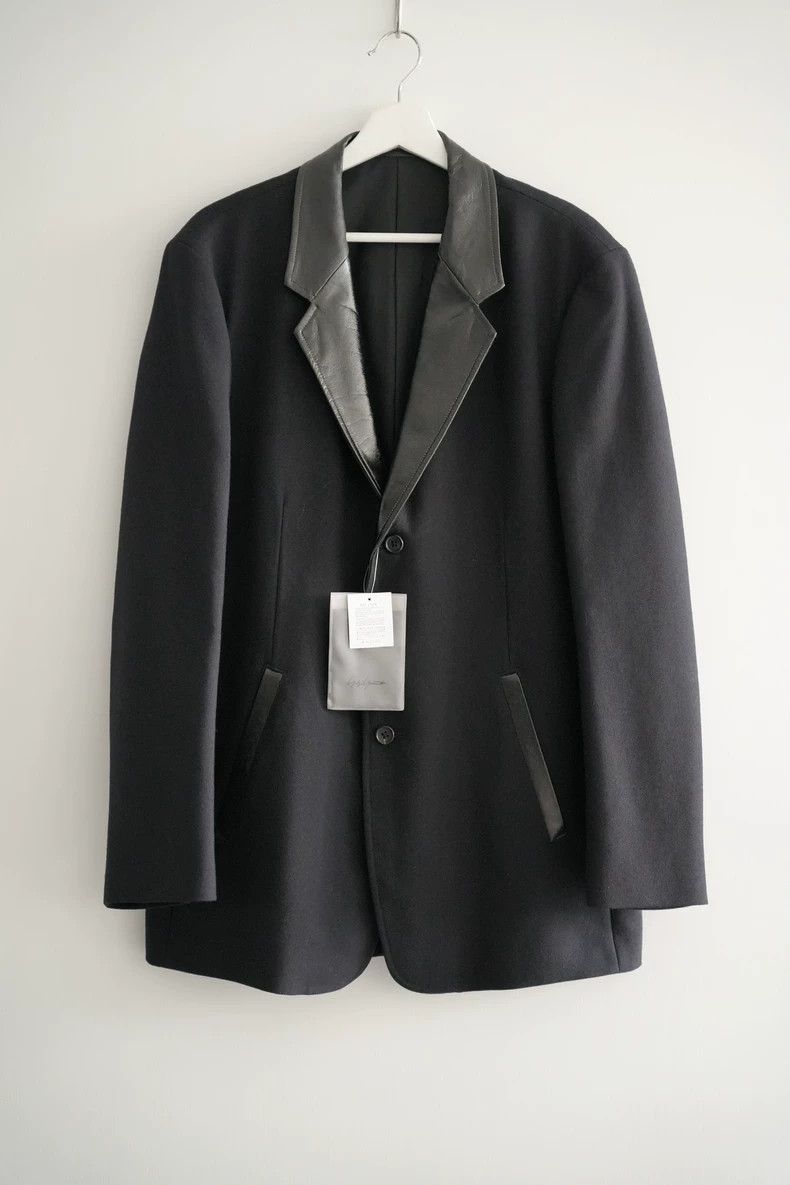 Yohji Yamamoto Black Wool Blazer with Leather Collar