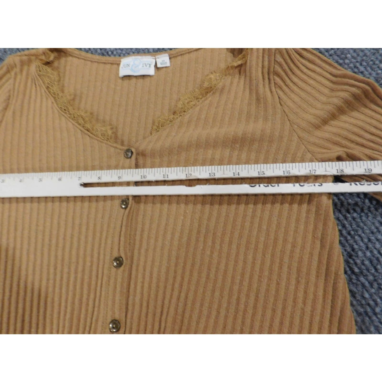 Vintage Jun & Ivy Womens Blouse M Brown Solid Round Neck Long Sleeve Pullover Button-Up Top Size M / US 6-8 / IT 42-44 - 5 Thumbnail