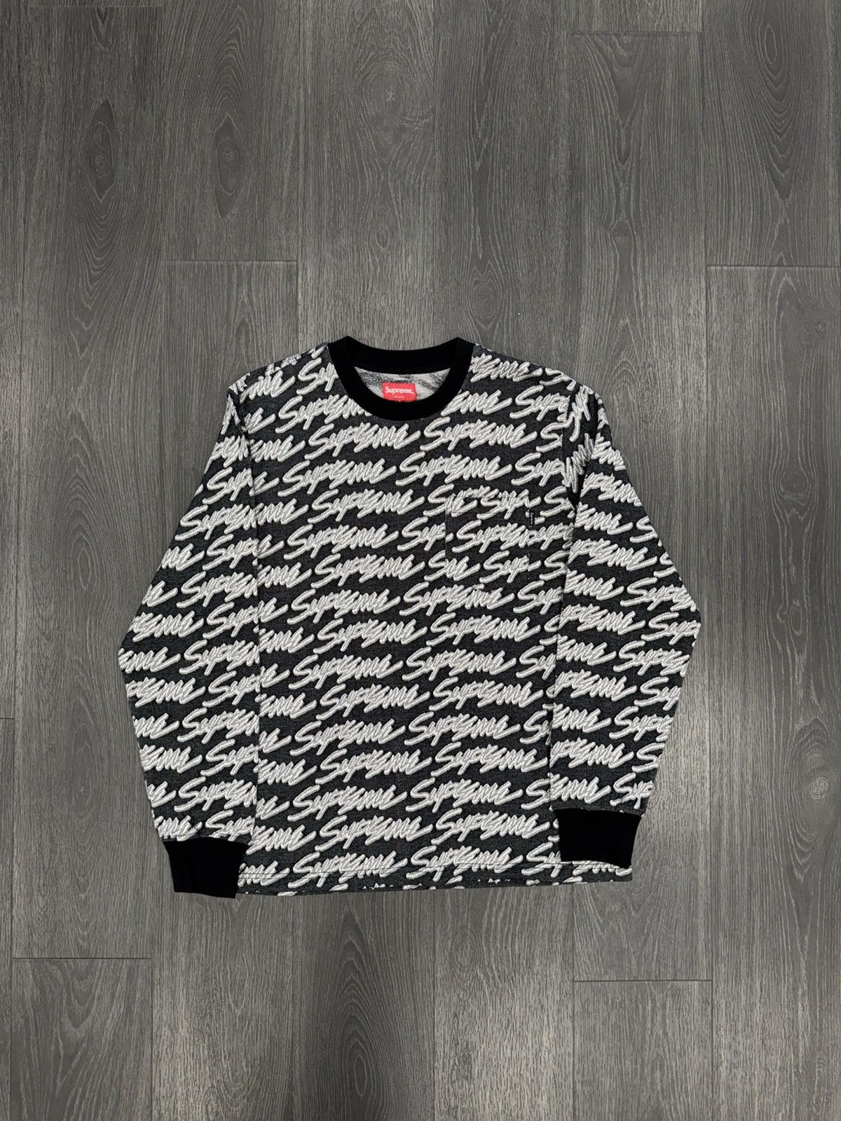 Supreme Supreme Signature Script Logo Pocket Long Sleeve (Black)) Size US S / EU 44-46 / 1 - 1 Thumbnail