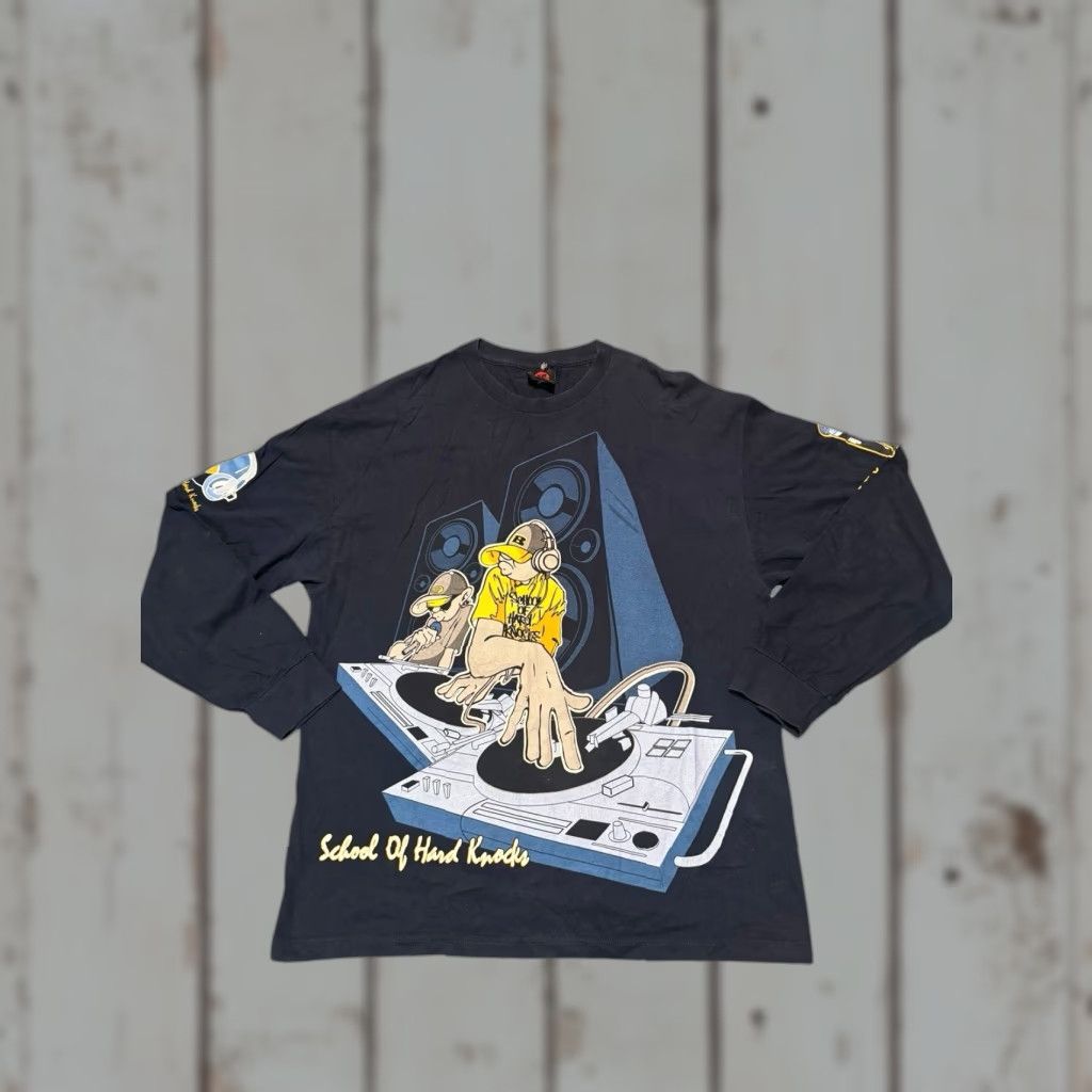 Vintage VINTAGE 90s School of Hard Knocks DJ AOP Blue Long Sleeve T-Shirt XL Men Shirt Size US XL / EU 56 / 4 - 1 Thumbnail
